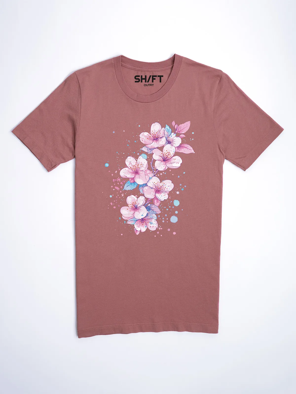 Aquarell Blueten T-Shirt in Mauve, Hauptansicht.