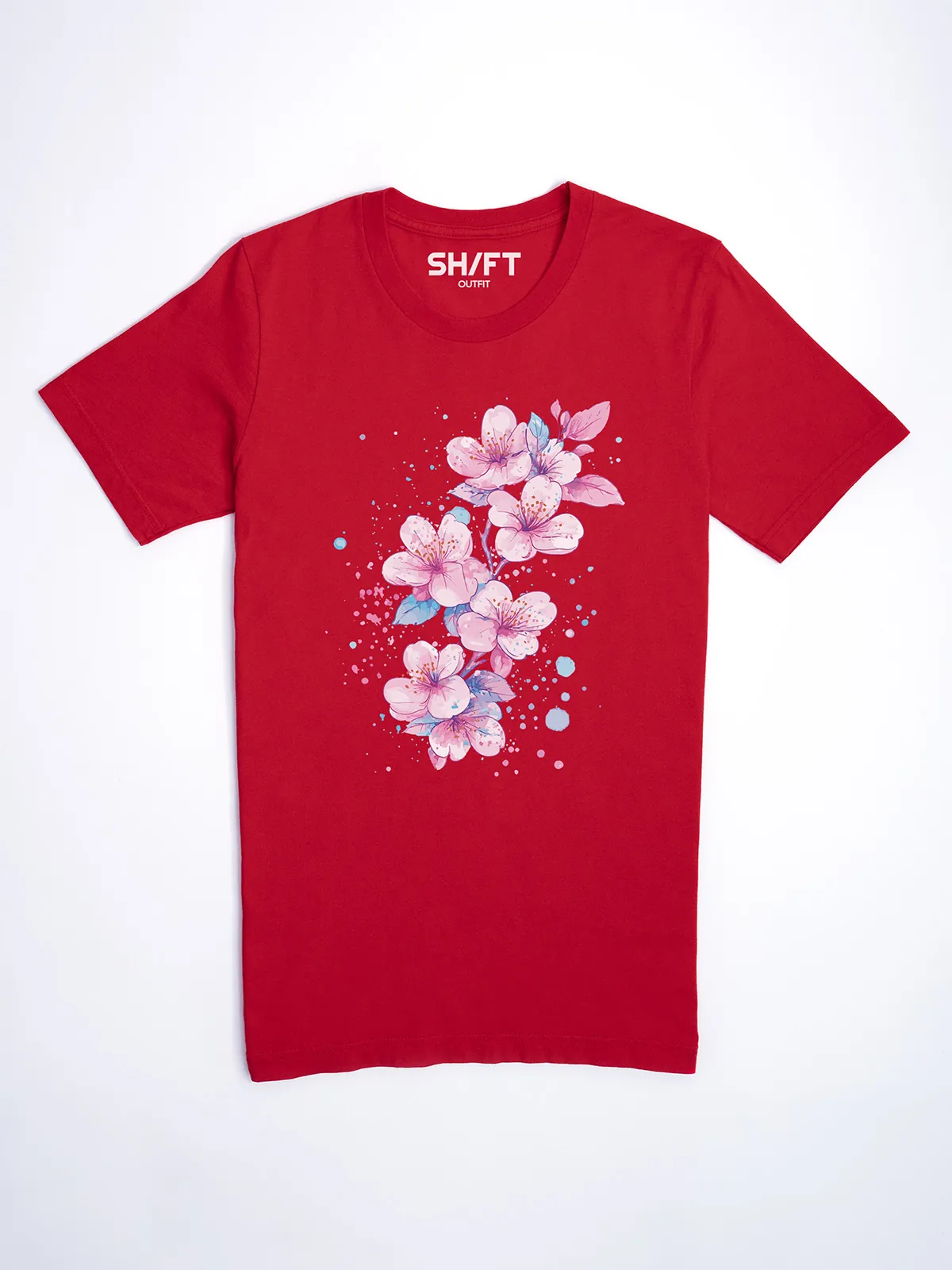 Aquarell Blueten T-Shirt in Red, Hauptansicht.