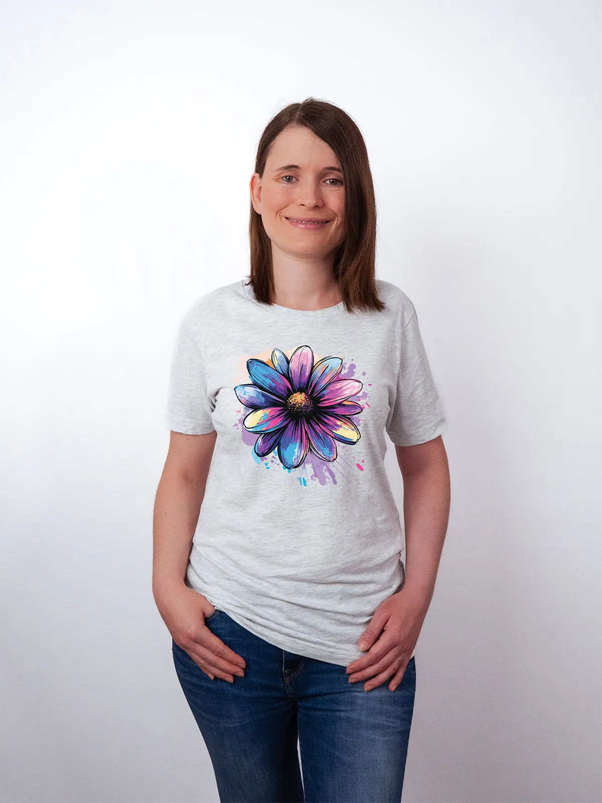 Bemalte Bluetenblaetter T-Shirt Ash - Fruehling mit ShiftOutfit