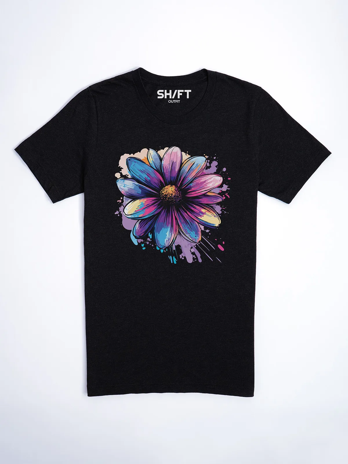 Bemalte Bluetenblaetter T-Shirt Black Heather - Fruehling Kollektion