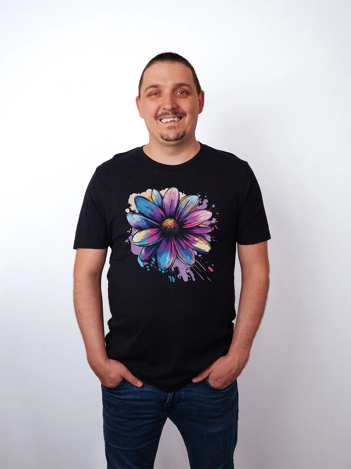 Bemalte Bluetenblaetter T-Shirt Black Heather - Fruehling Kollektion