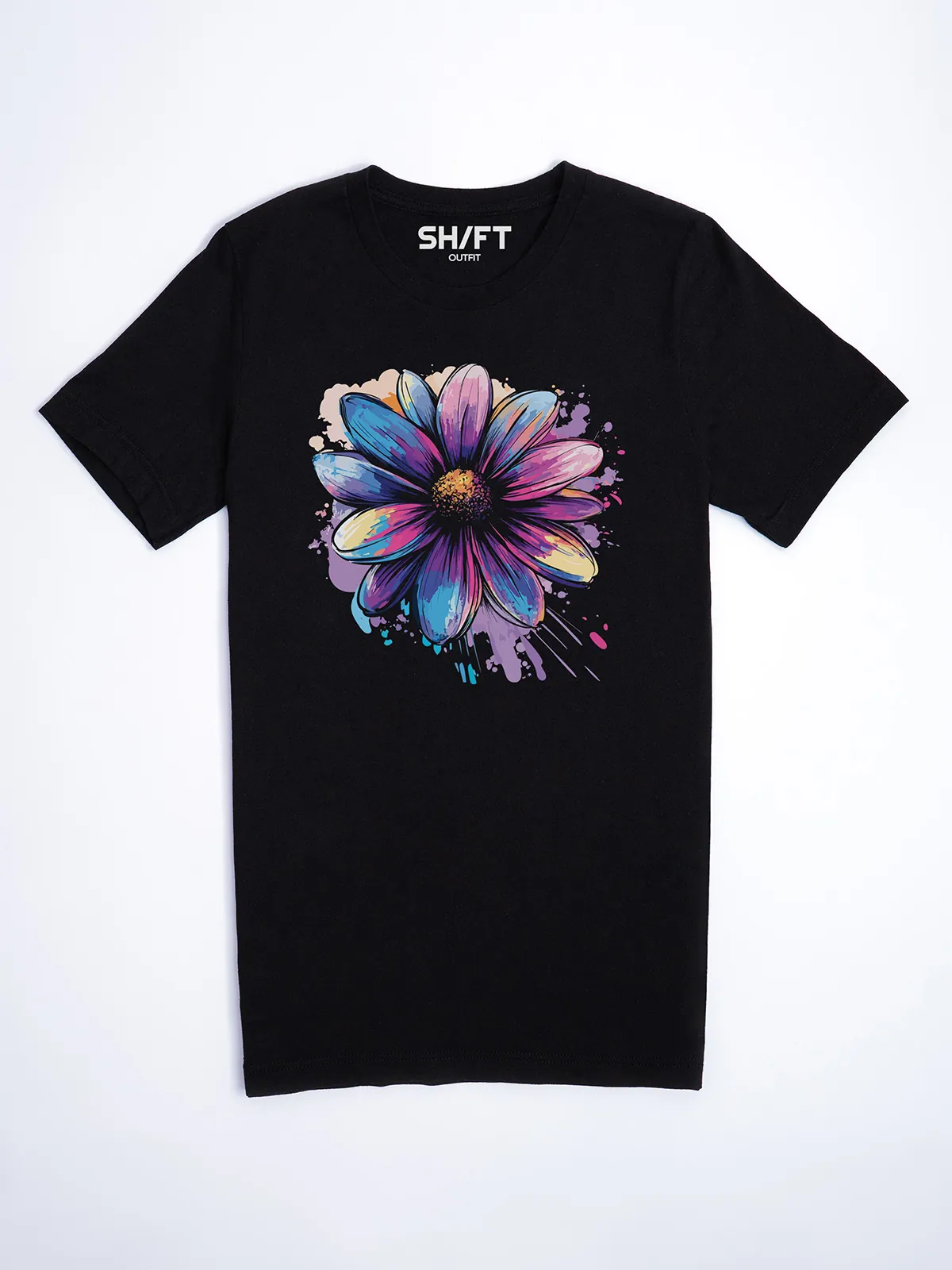 Bemalte Bluetenblaetter T-Shirt Black - Fruehling Kollektion