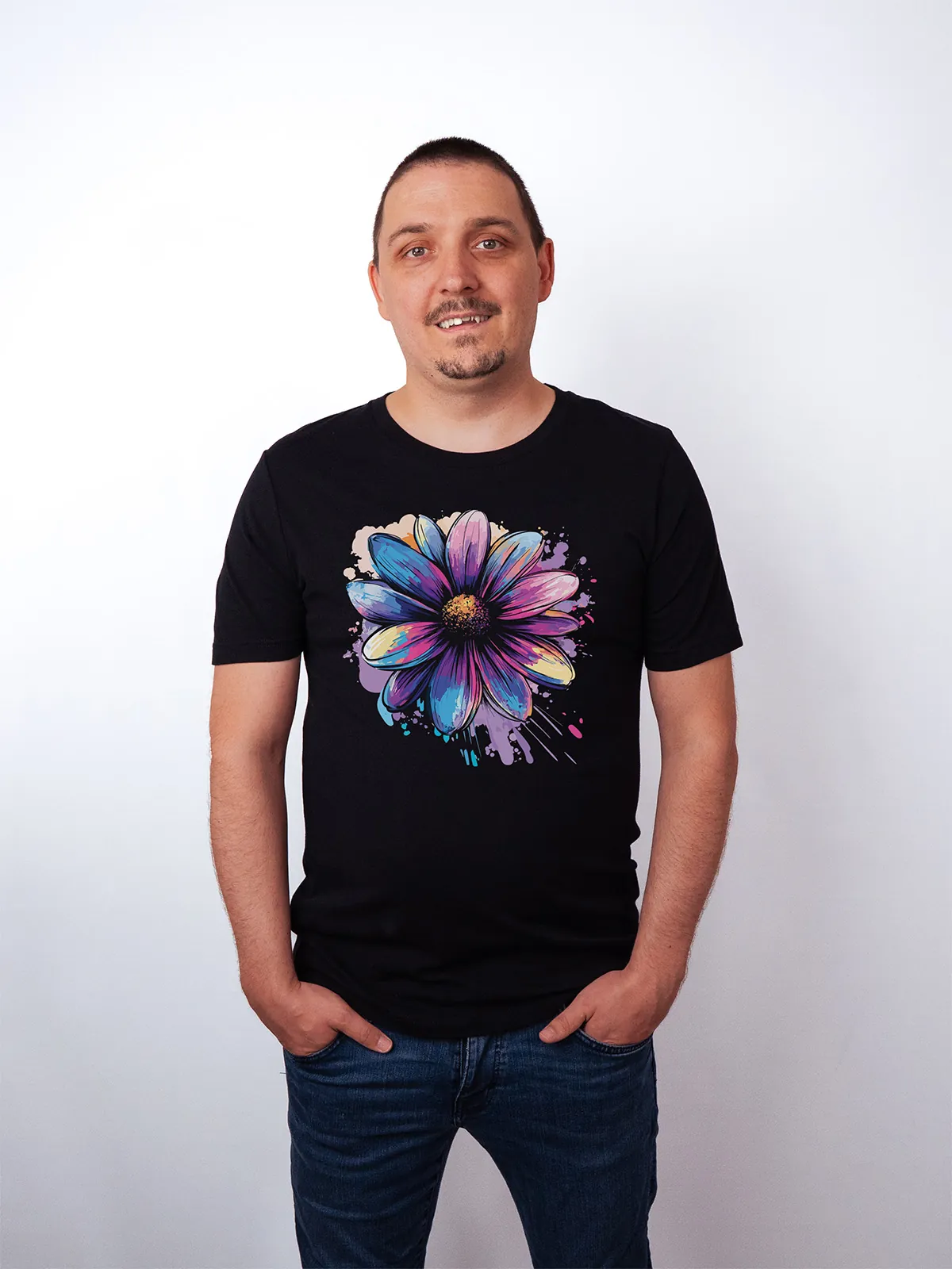 Bemalte Bluetenblaetter T-Shirt Black - Fruehling mit ShiftOutfit