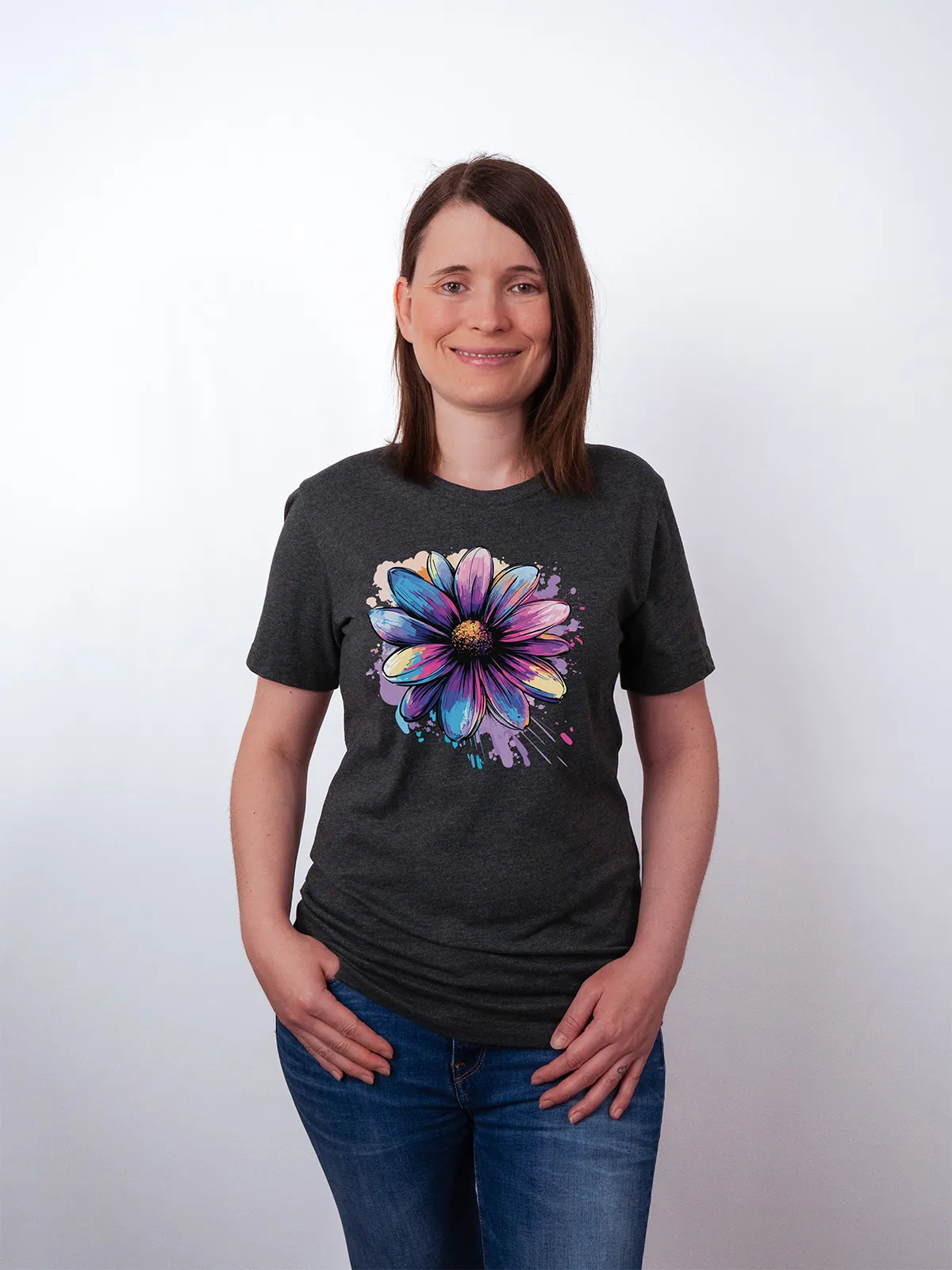 Bemalte Bluetenblaetter Dark Grey Heather T-Shirt - Fruehlingsmode