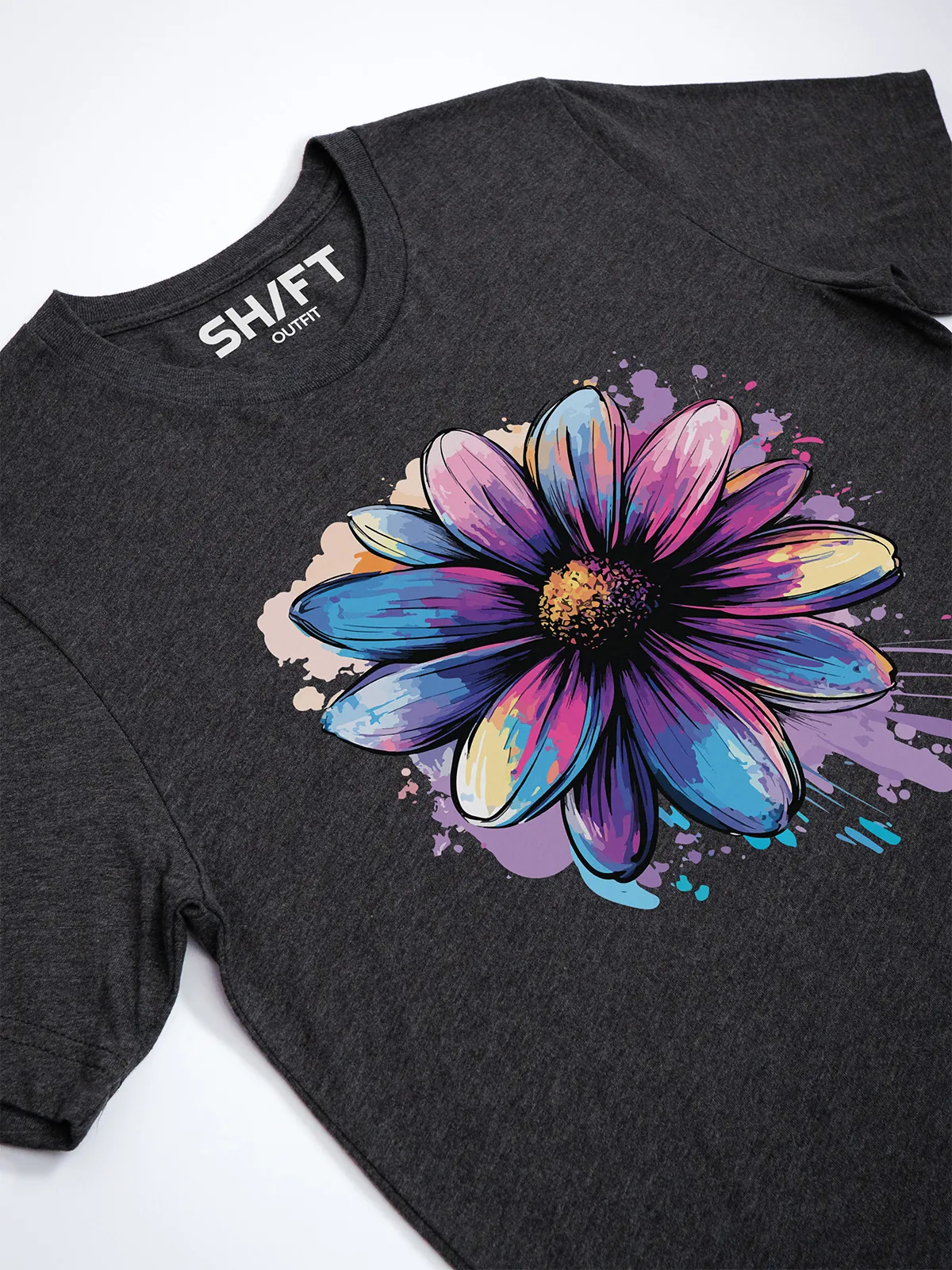 Bemalte Bluetenblaetter T-Shirt Dark Grey Heather - Fruehling mit ShiftOutfit