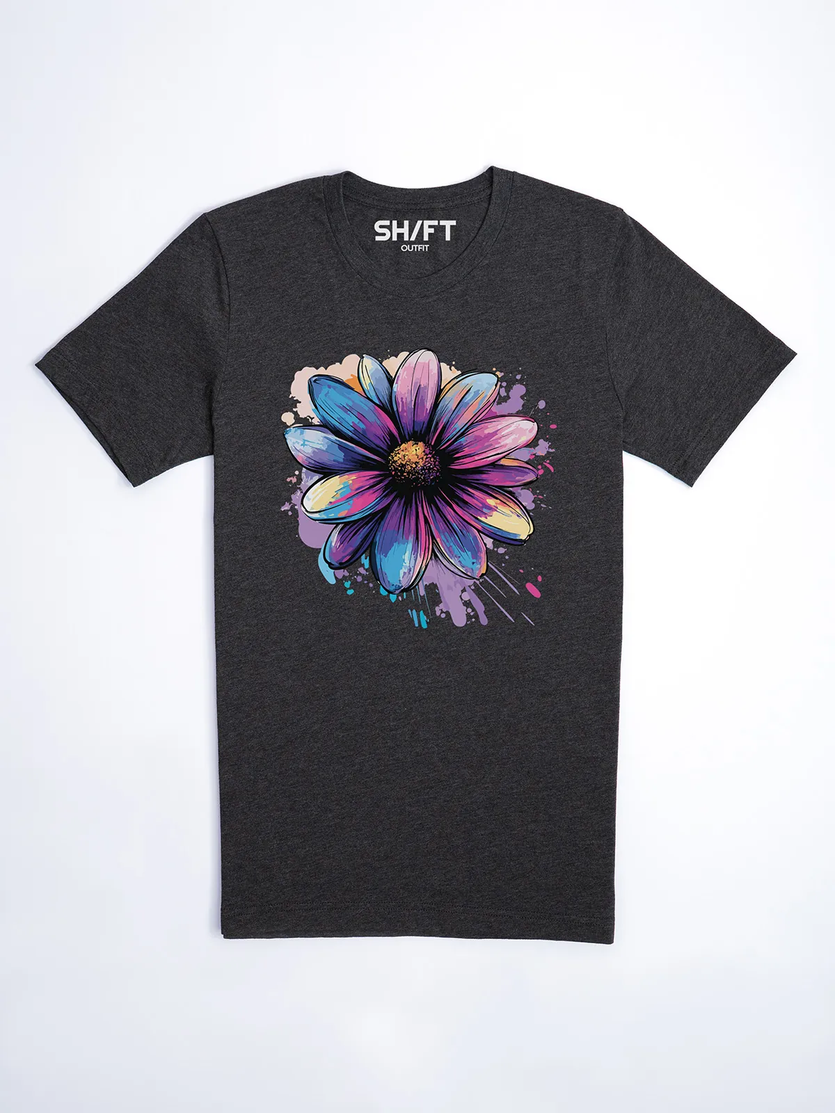 Bemalte Bluetenblaetter T-Shirt Dark Grey Heather - Fruehling mit ShiftOutfit