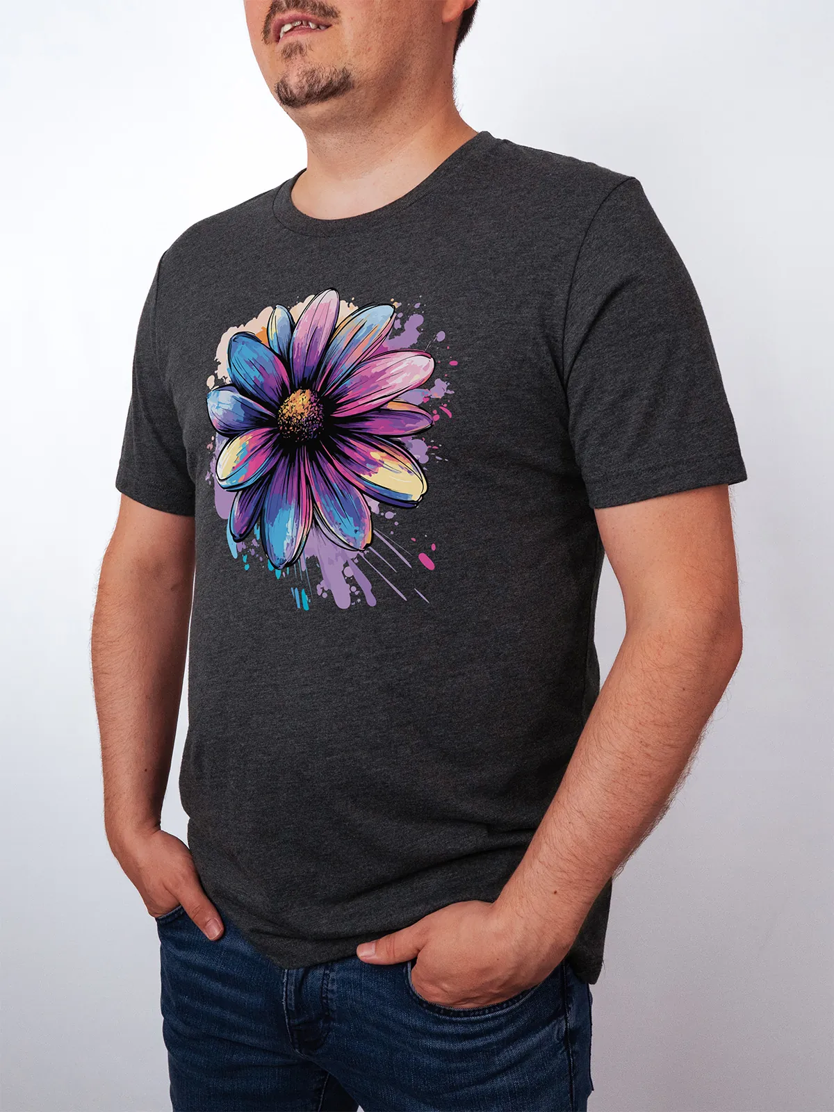 Bemalte Bluetenblaetter T-Shirt Dark Grey Heather - Fruehling mit ShiftOutfit