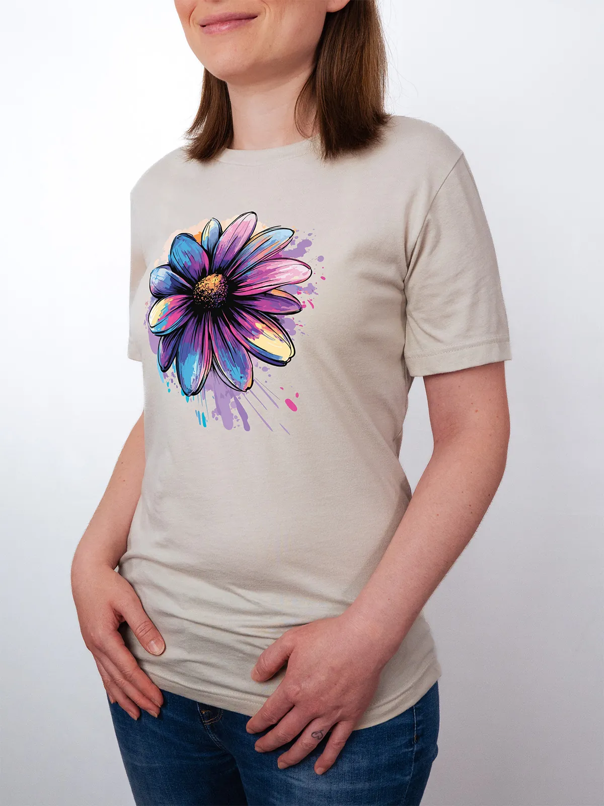 Bemalte Bluetenblaetter Heather Dust T-Shirt - Fruehlingsmode