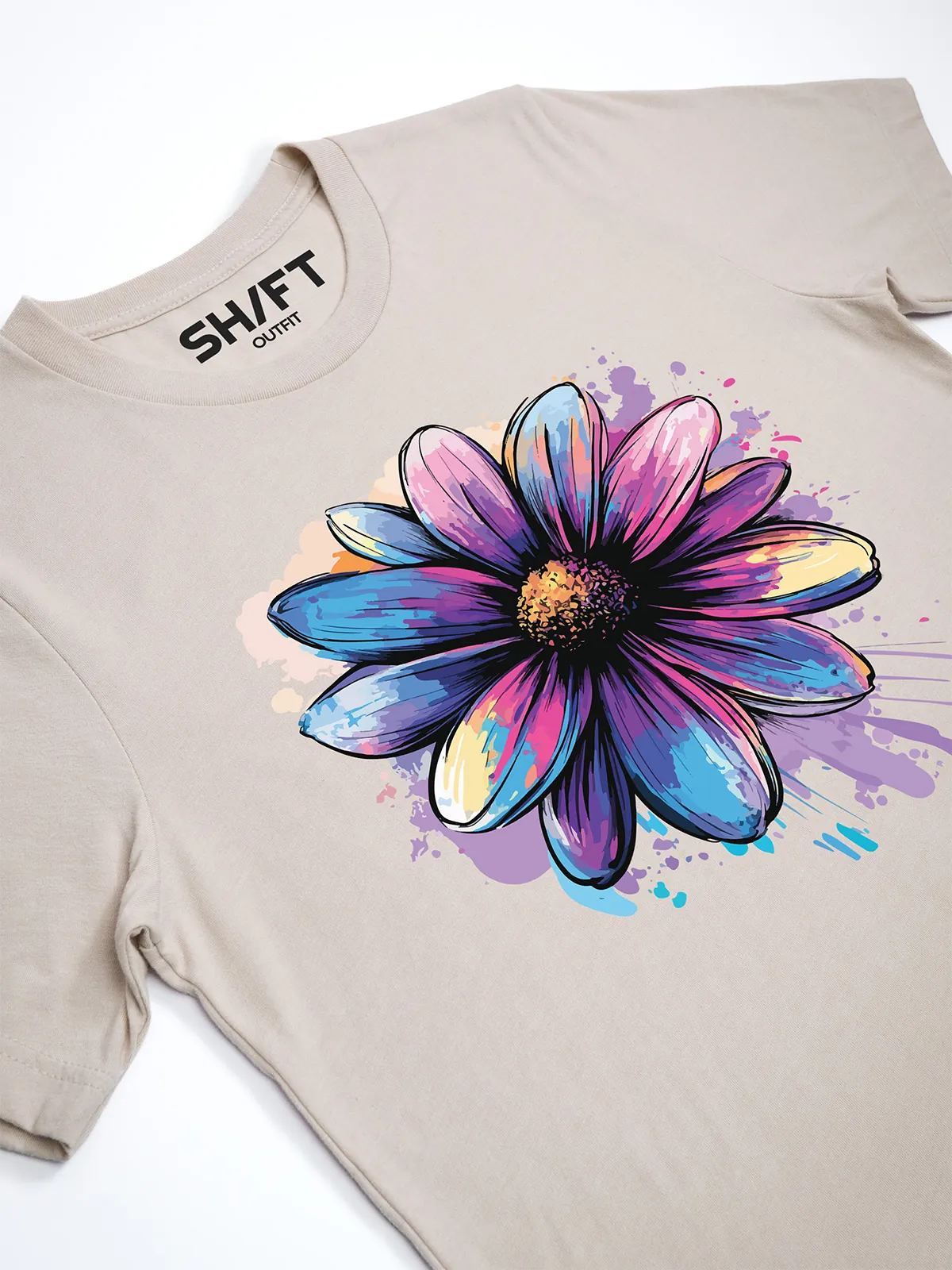 Bemalte Bluetenblaetter T-Shirt Heather Dust - Fruehling mit ShiftOutfit