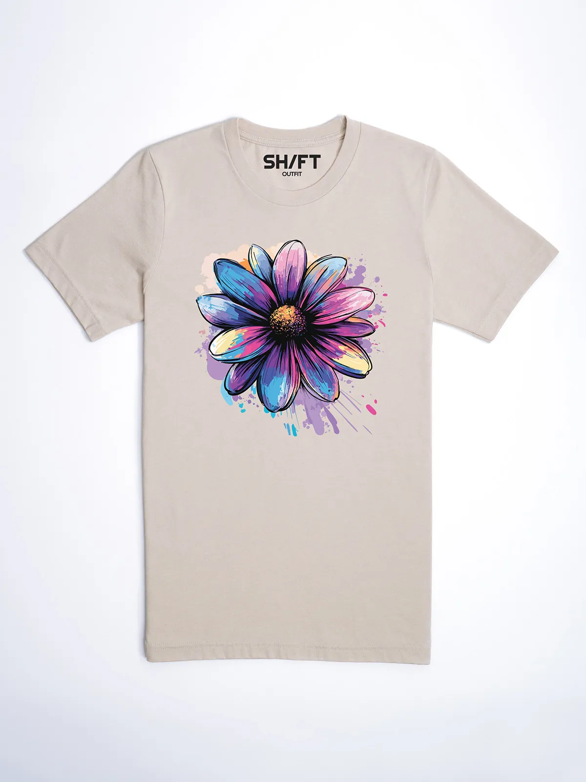 Bemalte Bluetenblaetter T-Shirt Heather Dust - Fruehling ShiftOutfit