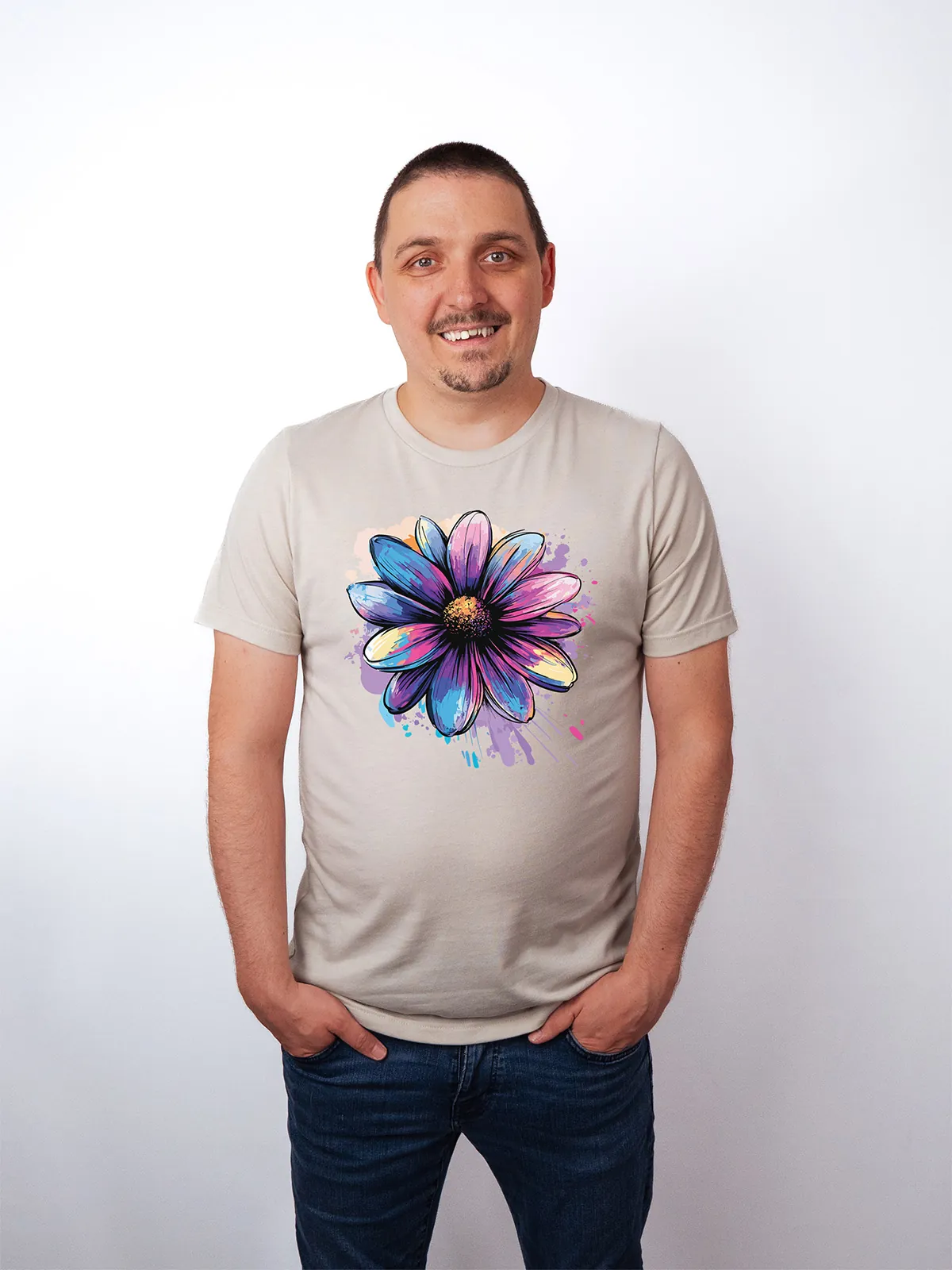 Bemalte Bluetenblaetter T-Shirt Heather Dust - Fruehling ShiftOutfit