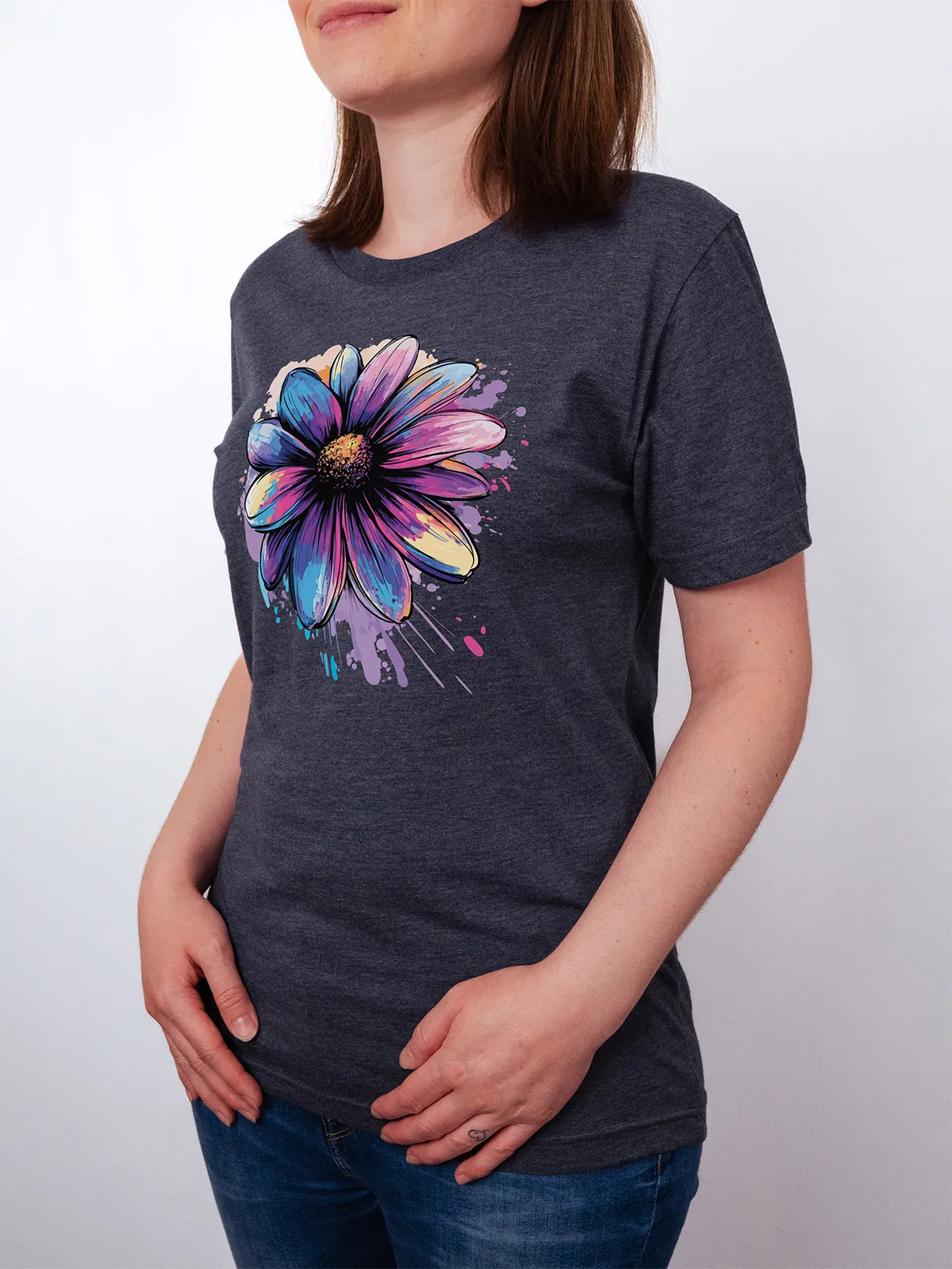 Bemalte Bluetenblaetter T-Shirt Heather Midnight Navy - Fruehling Kollektion