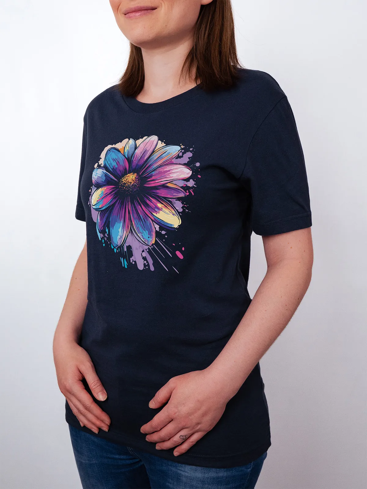 Bemalte Bluetenblaetter T-Shirt Navy - Fruehling mit ShiftOutfit