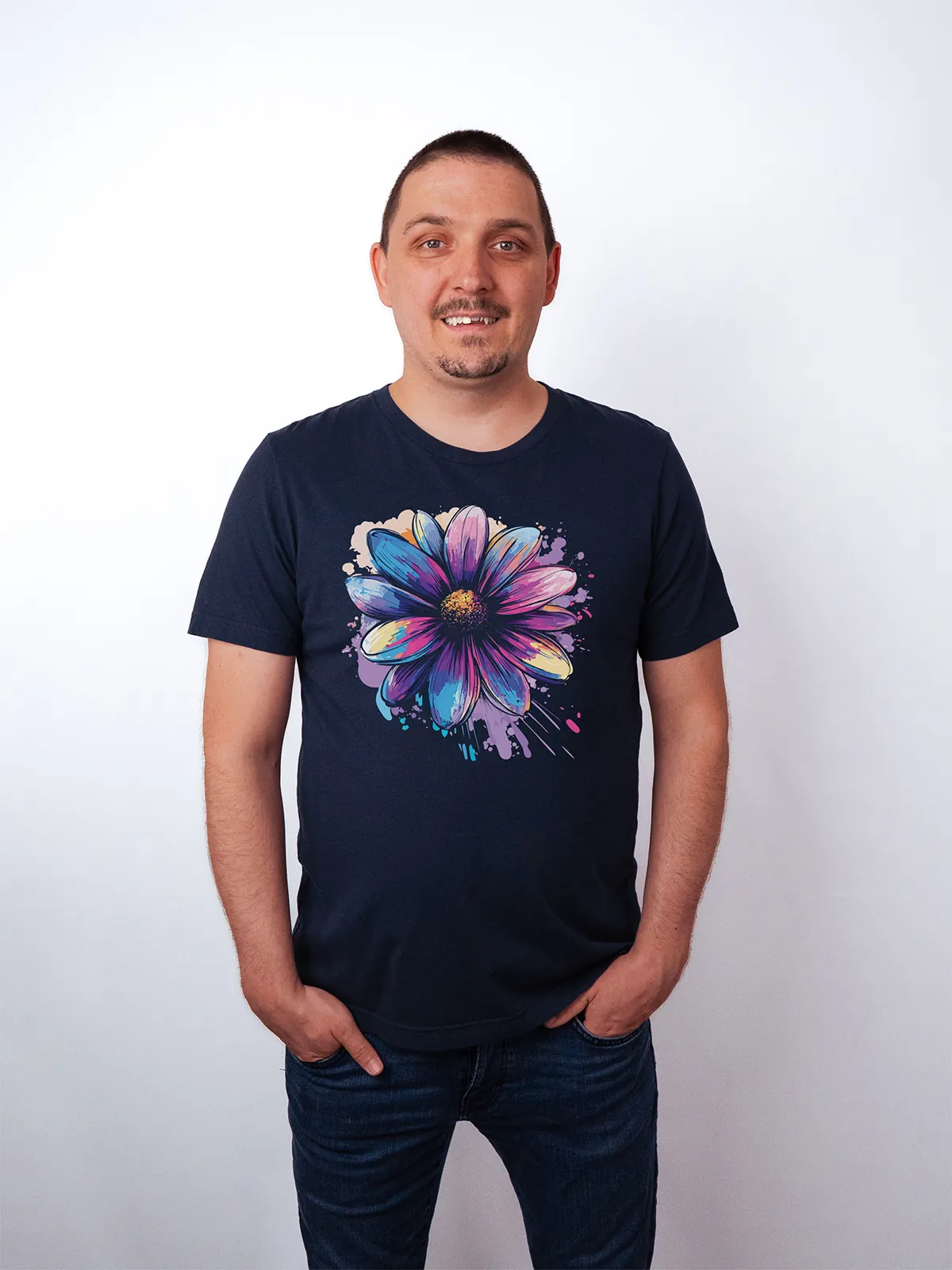 Bemalte Bluetenblaetter T-Shirt Navy - Fruehling mit ShiftOutfit