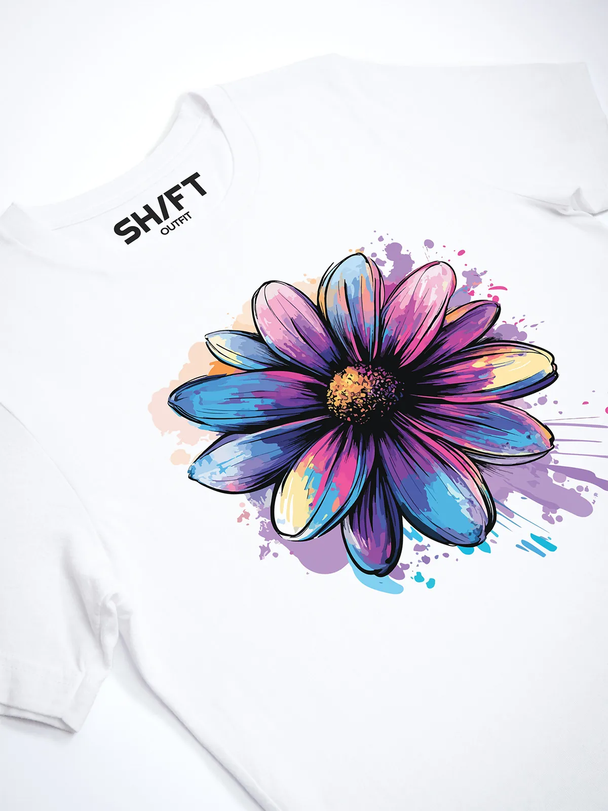 Bemalte Bluetenblaetter T-Shirt White - Fruehling ShiftOutfit