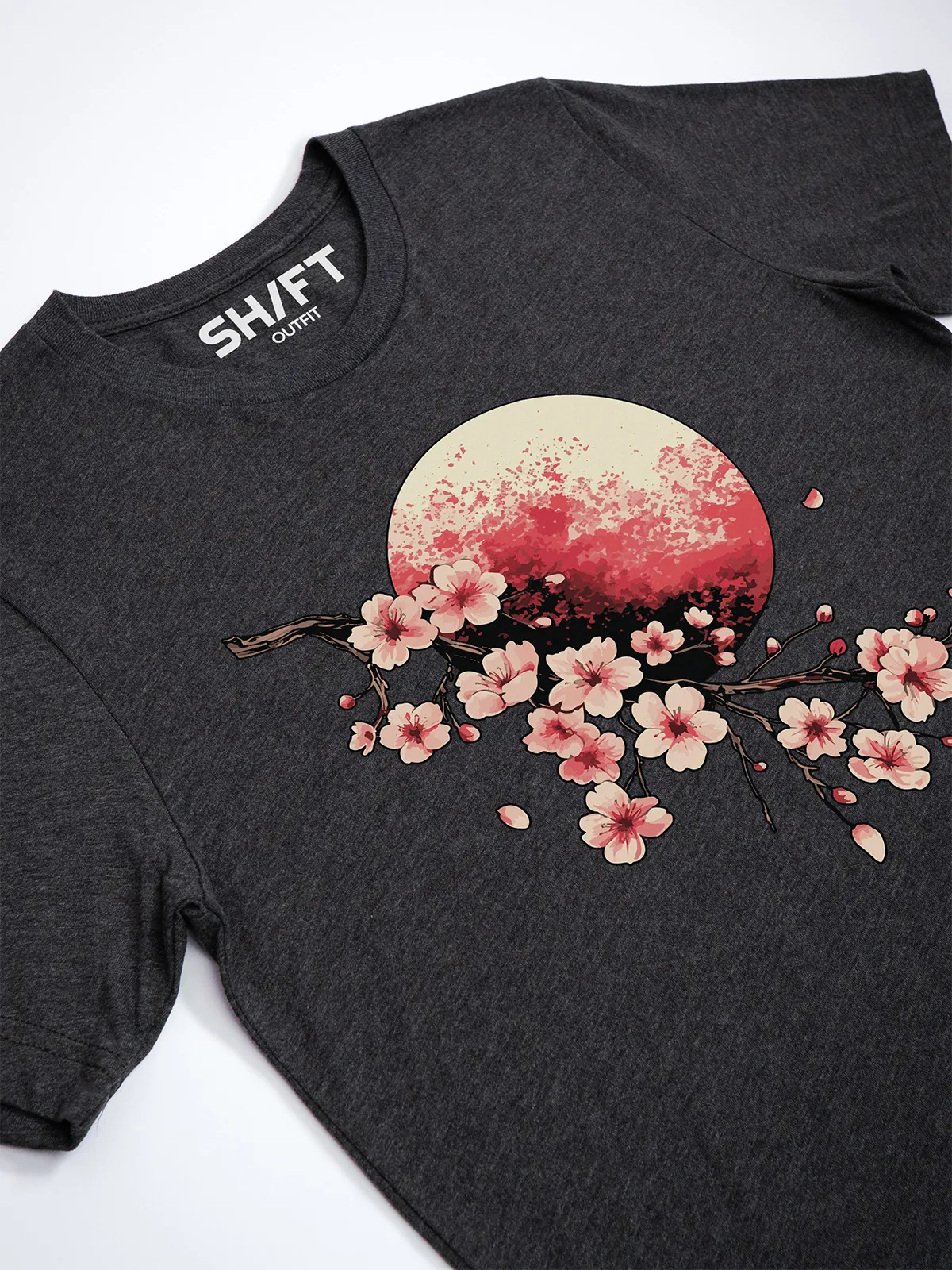 Bluetenmond T-Shirt in Dark Grey Heather, Detailansicht des Drucks.