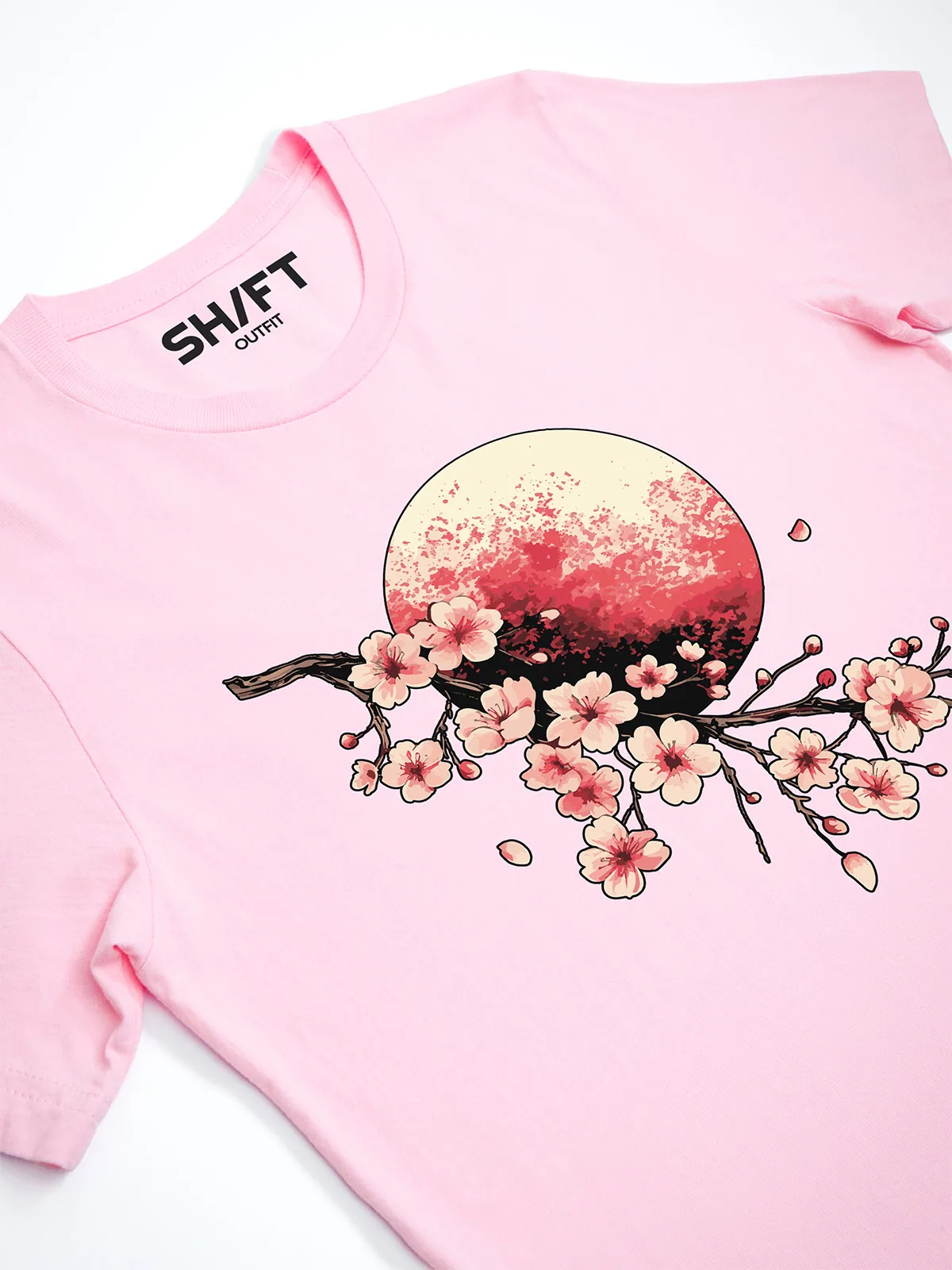 Bluetenmond T-Shirt in Pink, Detailansicht des Drucks.