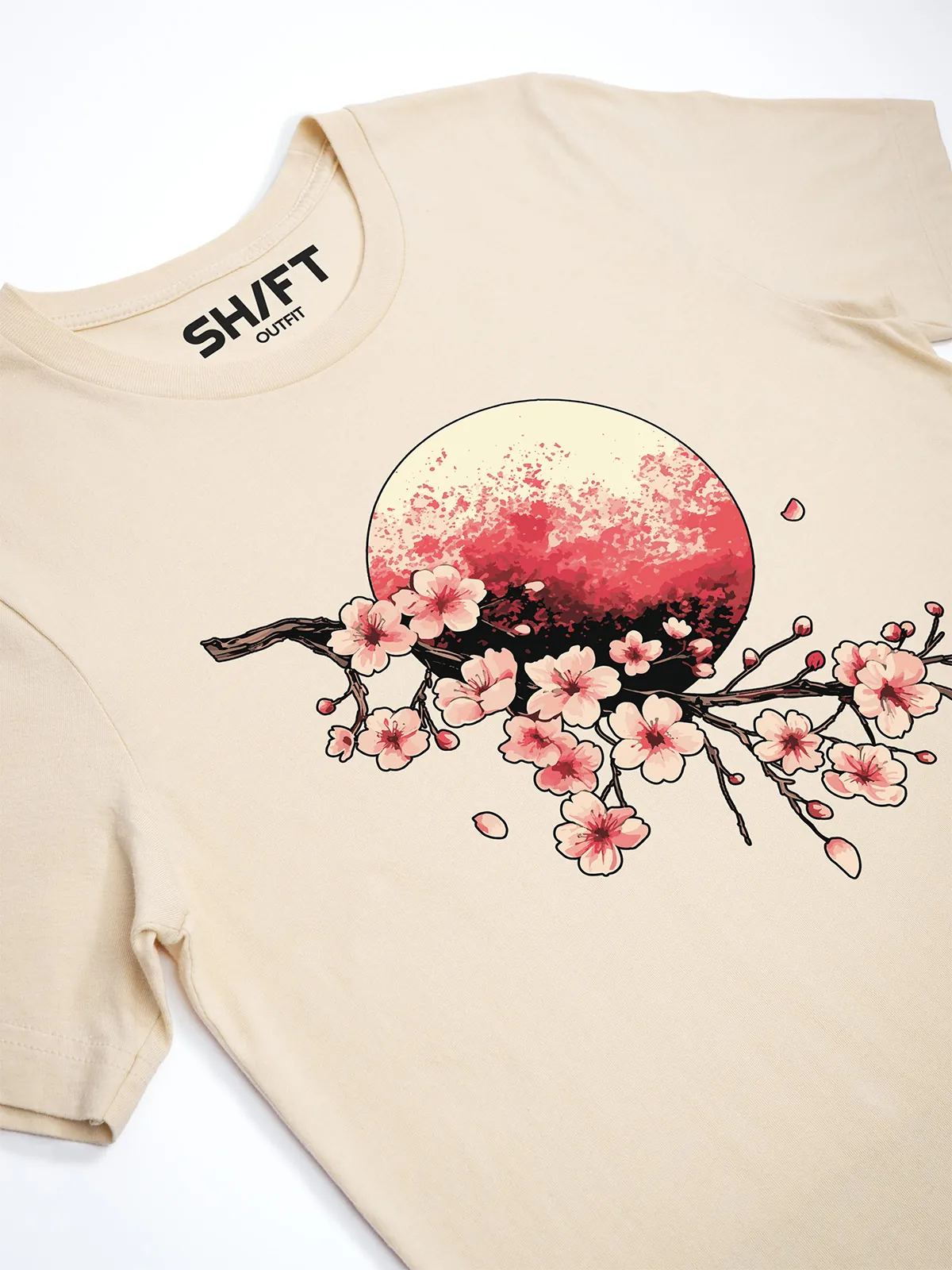 Bluetenmond T-Shirt in Soft Cream, Detailansicht des Drucks.