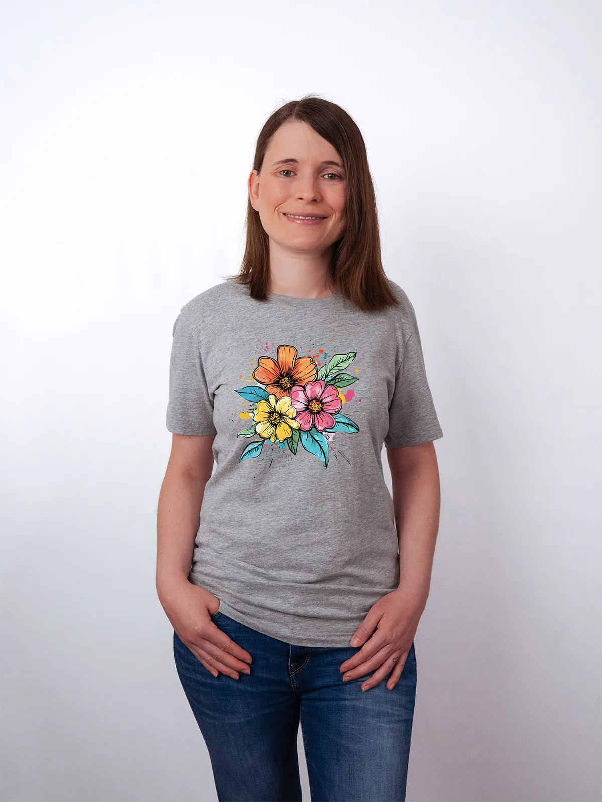 Bunte Blueten T-Shirt Athletic Heather - Fruehling ShiftOutfit