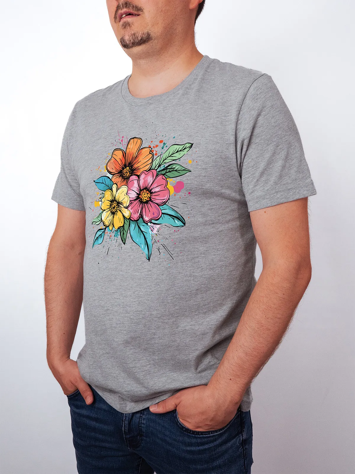 Bunte Blueten Athletic Heather T-Shirt - Fruehlingsmode