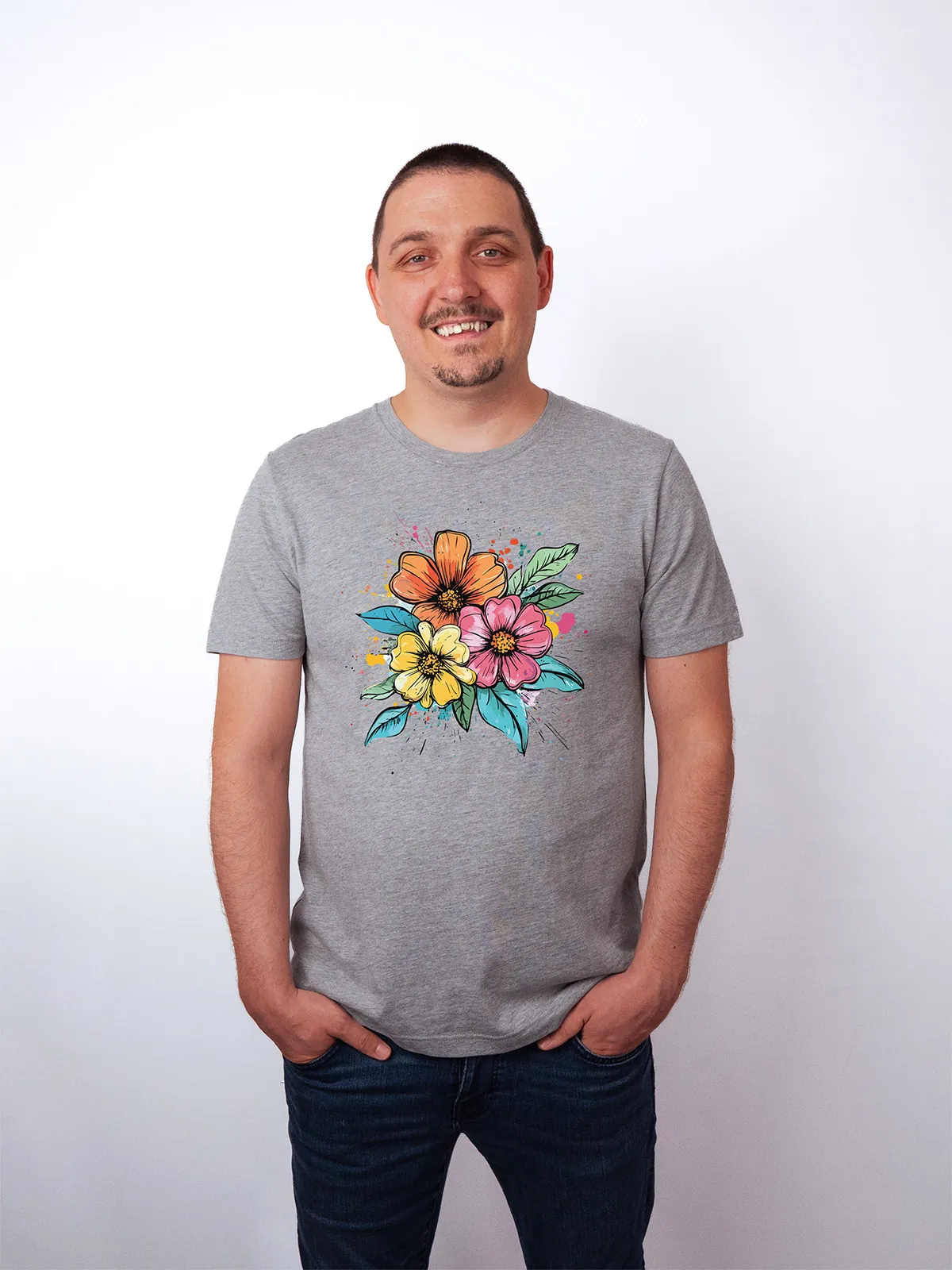 Bunte Blueten T-Shirt Athletic Heather - Fruehling ShiftOutfit