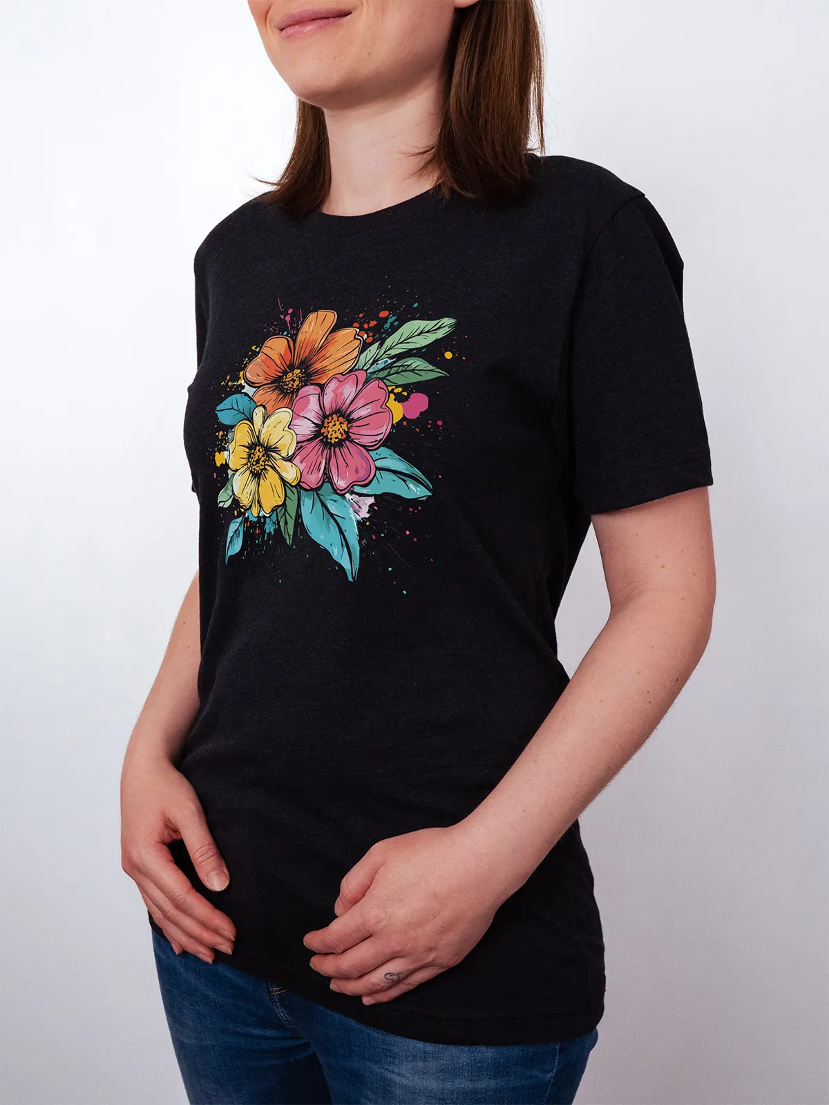 Bunte Blueten T-Shirt Black Heather - Fruehling ShiftOutfit