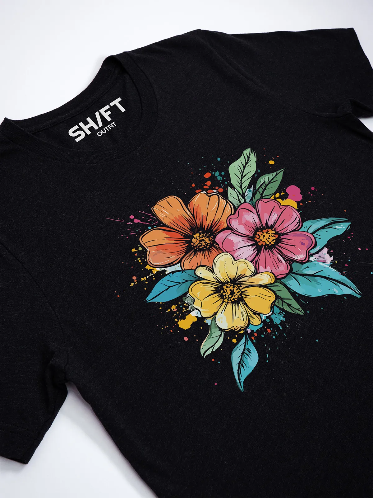 Bunte Blueten T-Shirt Black Heather - Fruehling Kollektion