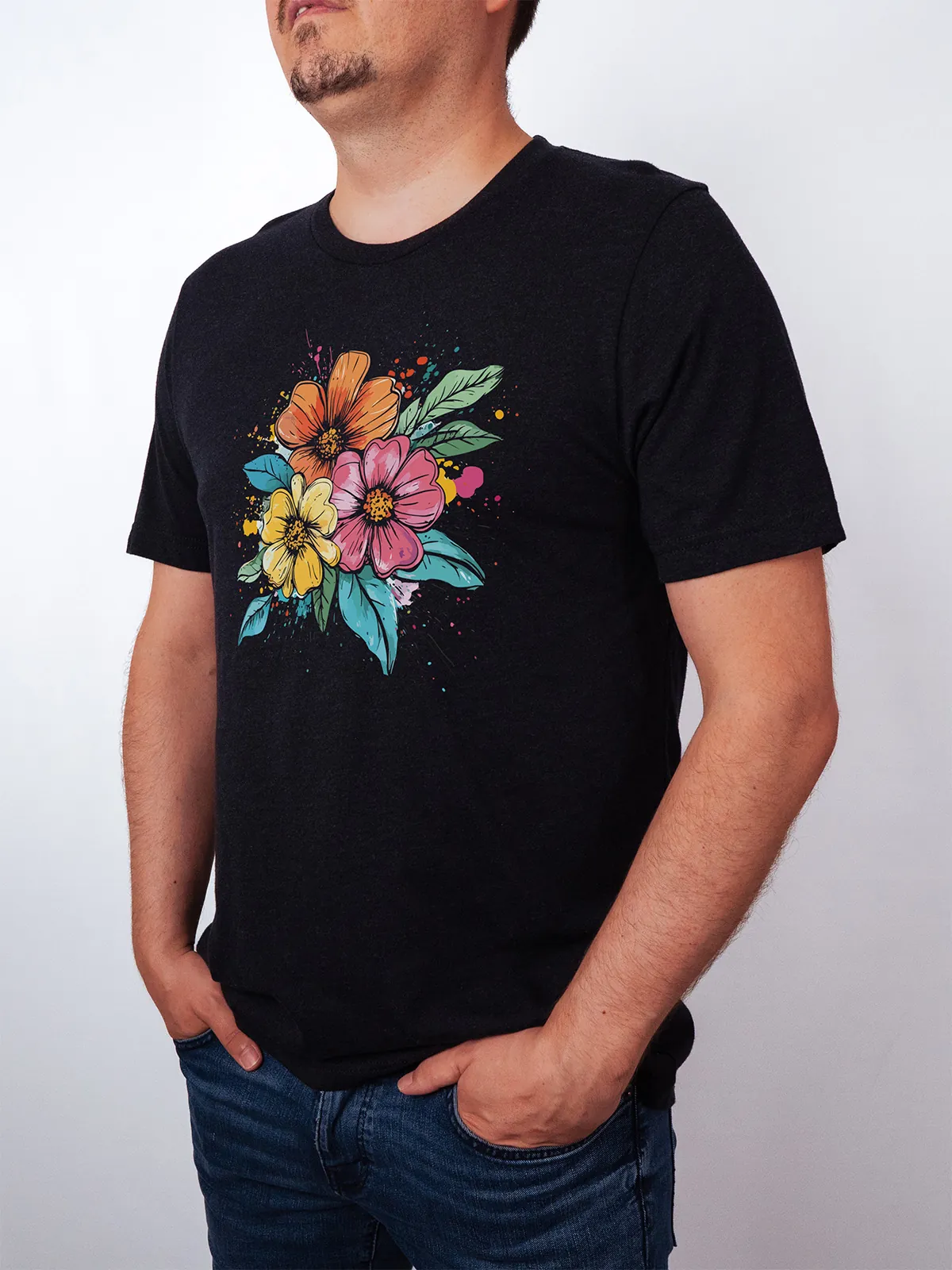 Bunte Blueten T-Shirt Black Heather - Neustart