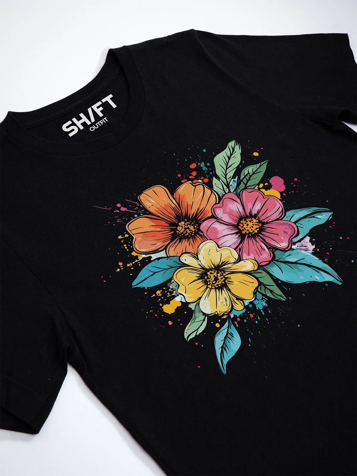 Bunte Blueten T-Shirt Black - Neustart