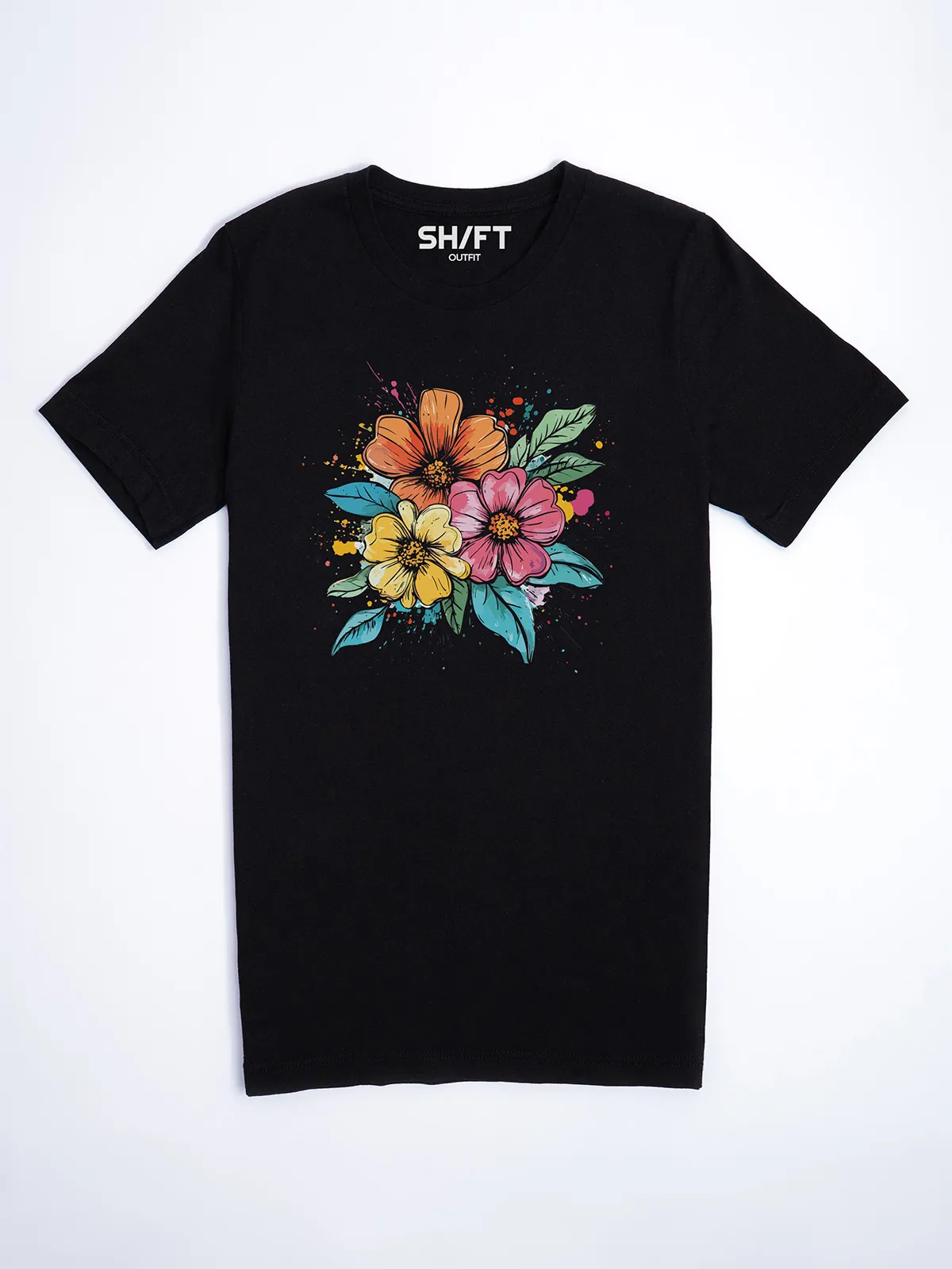 Bunte Blueten T-Shirt Black - Neustart
