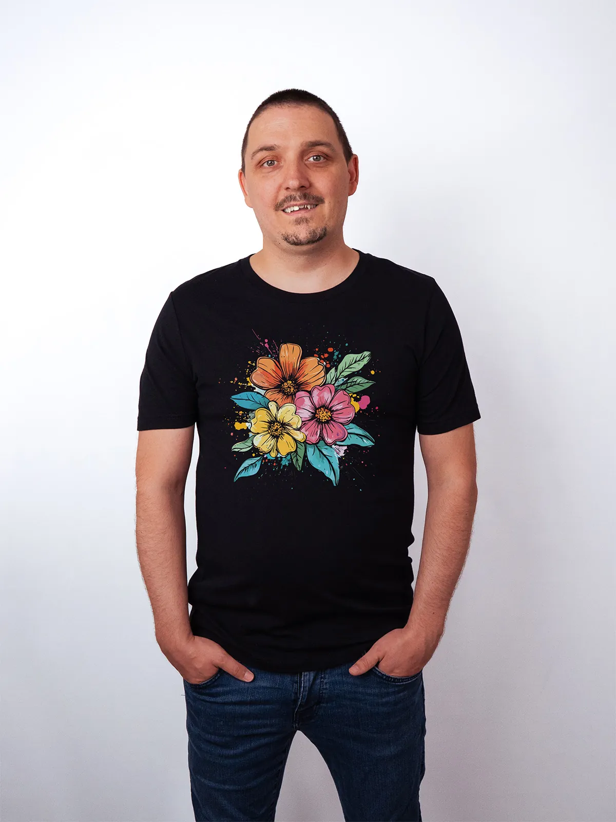 Bunte Blueten T-Shirt Black - Neustart