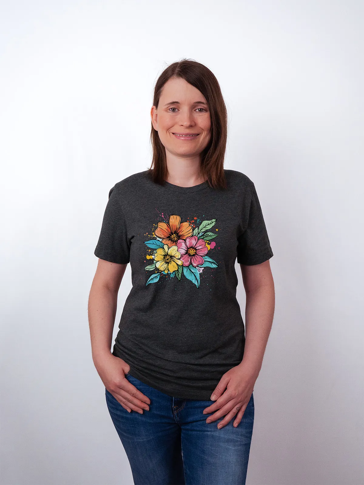 Bunte Blueten T-Shirt Dark Grey Heather - Fruehling ShiftOutfit
