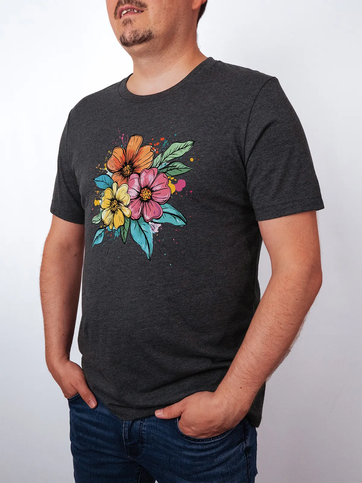 Bunte Blueten T-Shirt Dark Grey Heather - Fruehling ShiftOutfit