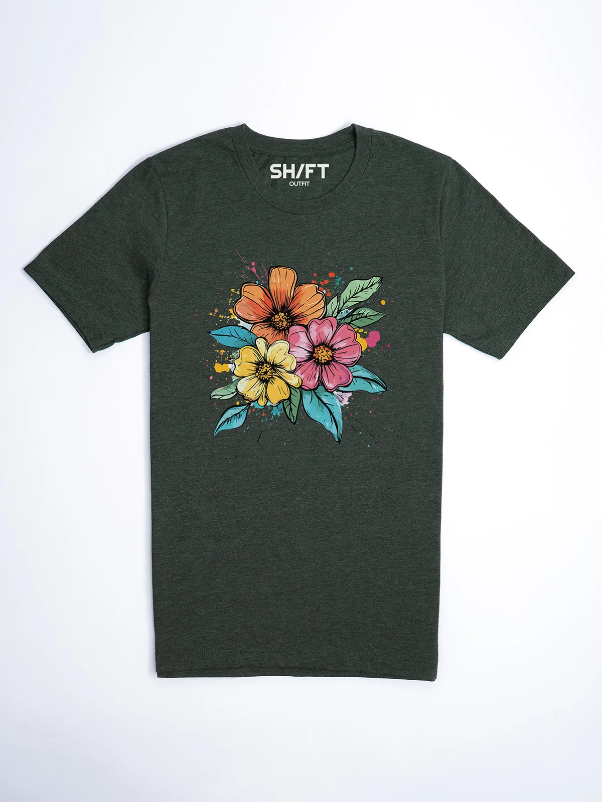 Bunte Blueten T-Shirt Heather Forest - Fruehling ShiftOutfit