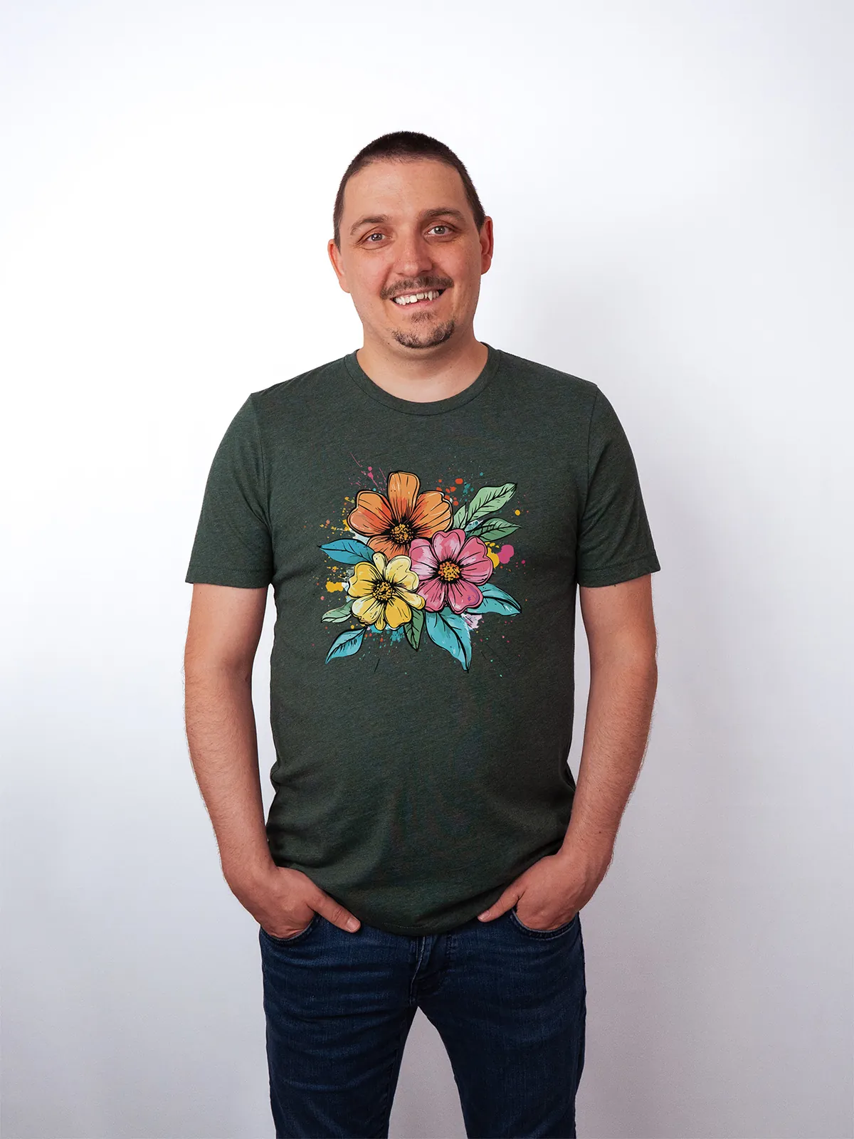 Bunte Blueten T-Shirt Heather Forest - Fruehling Kollektion