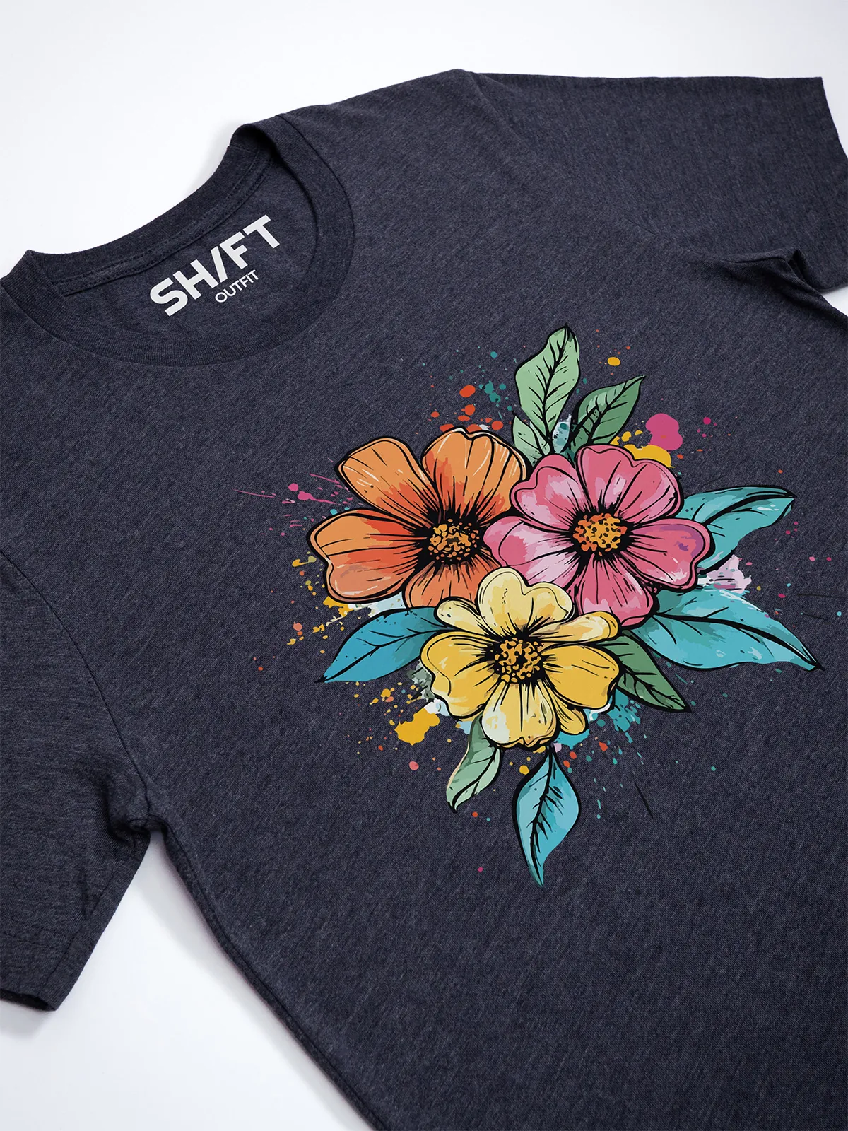 Bunte Blueten Heather Midnight Navy T-Shirt - Fruehlingsmode