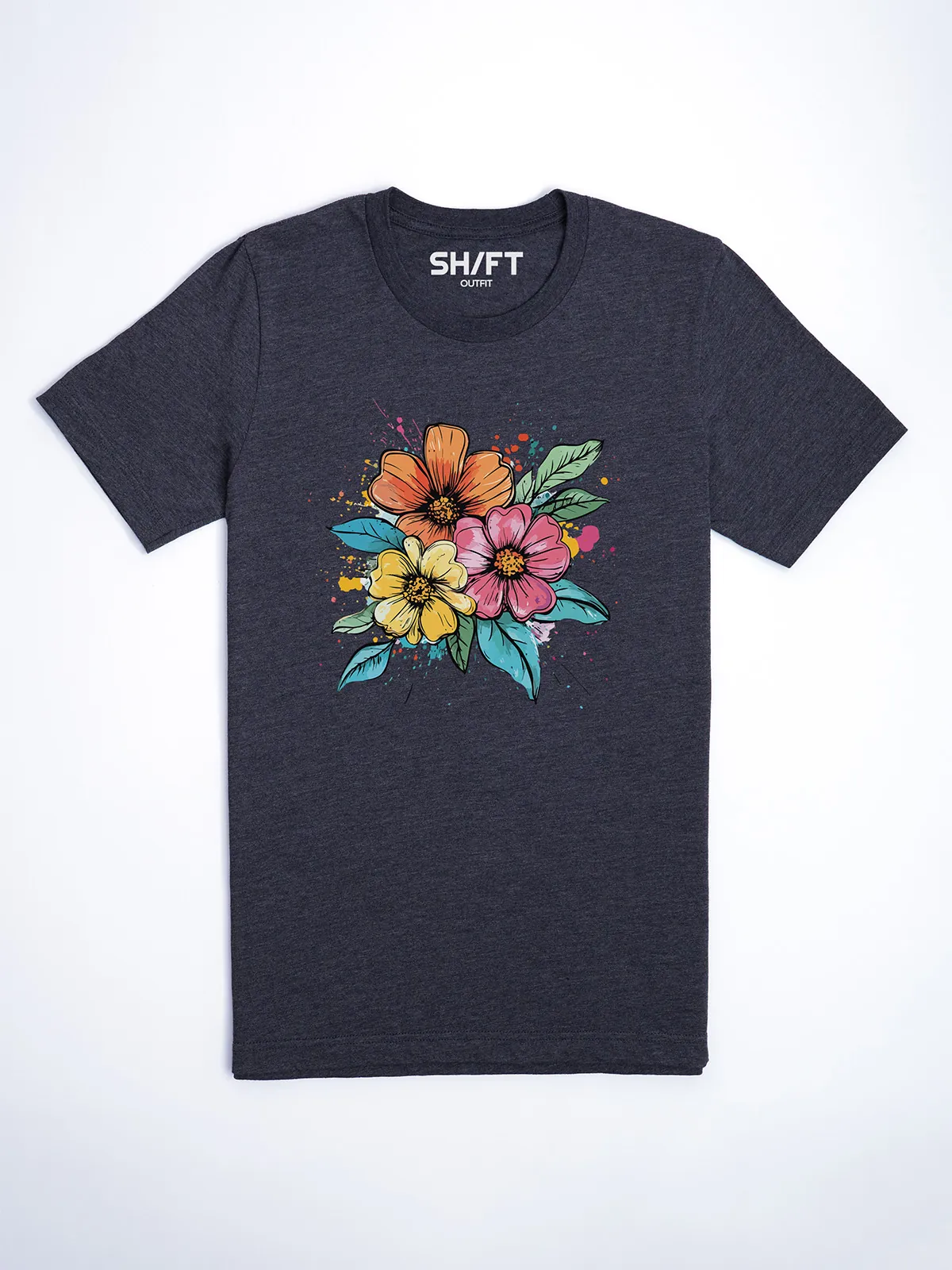 Bunte Blueten T-Shirt Heather Midnight Navy - Fruehling Kollektion