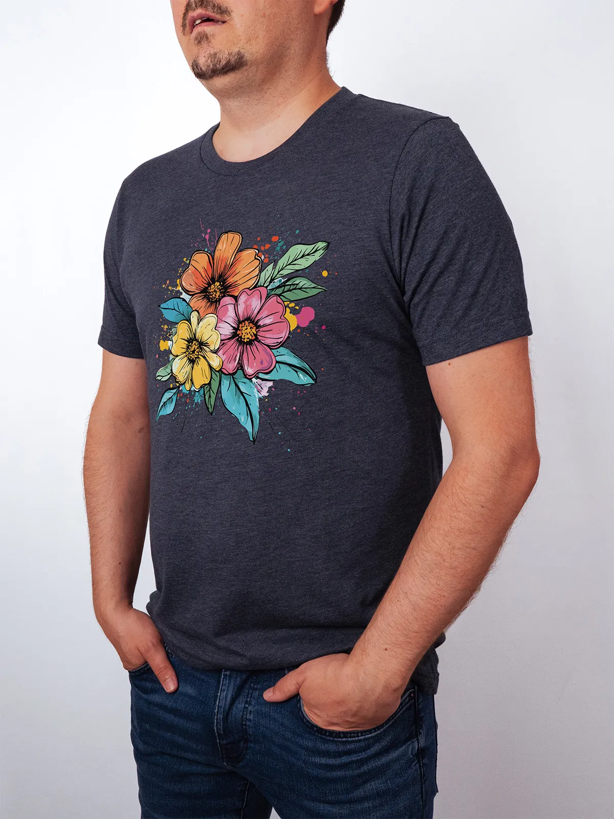 Bunte Blueten T-Shirt Heather Midnight Navy - Neustart