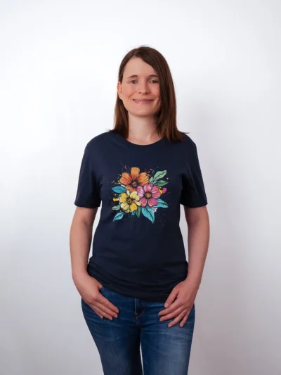 Bunte Blueten Navy T-Shirt - Fruehlingsmode