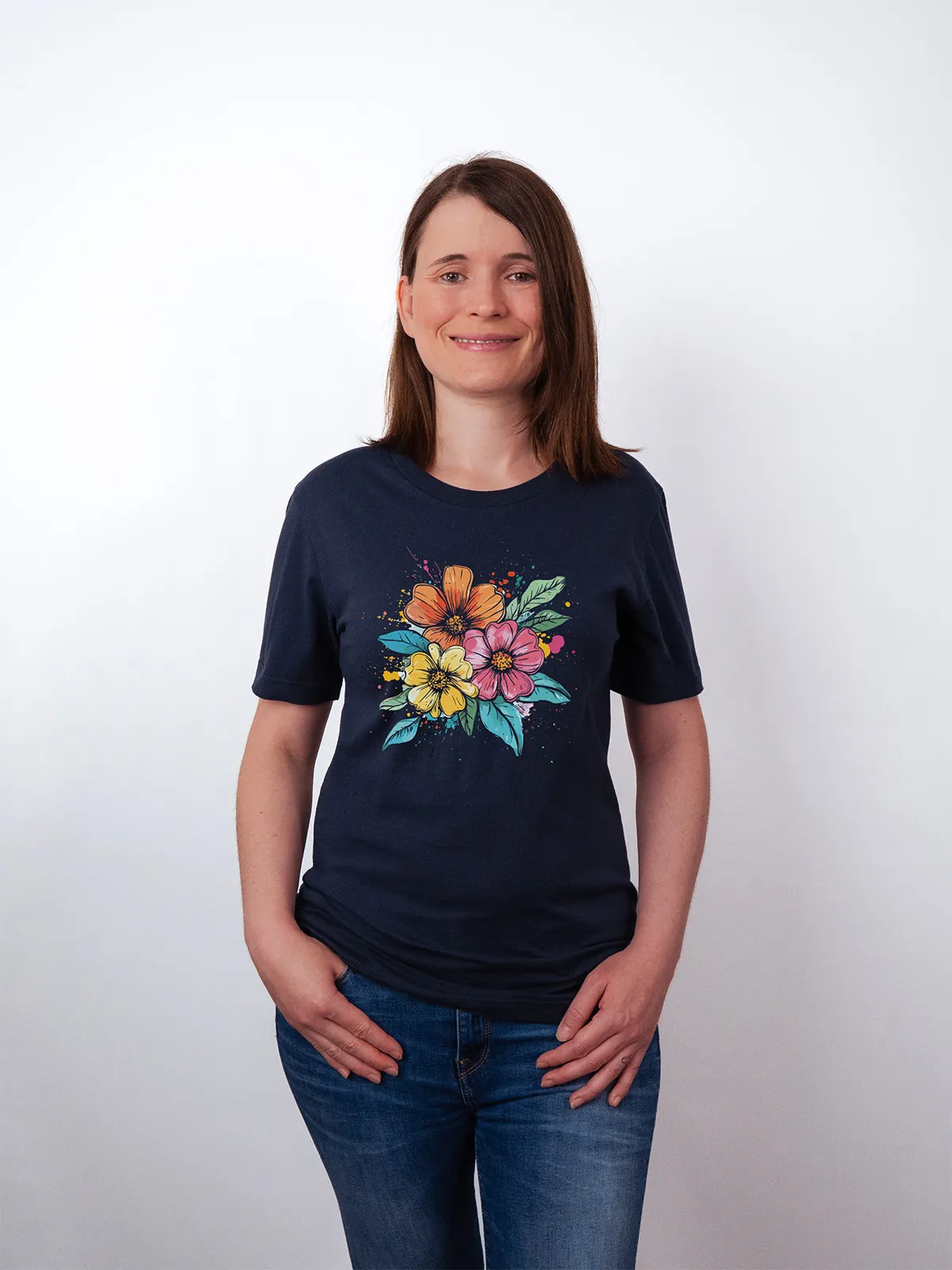 Bunte Blueten Navy T-Shirt - Fruehlingsmode