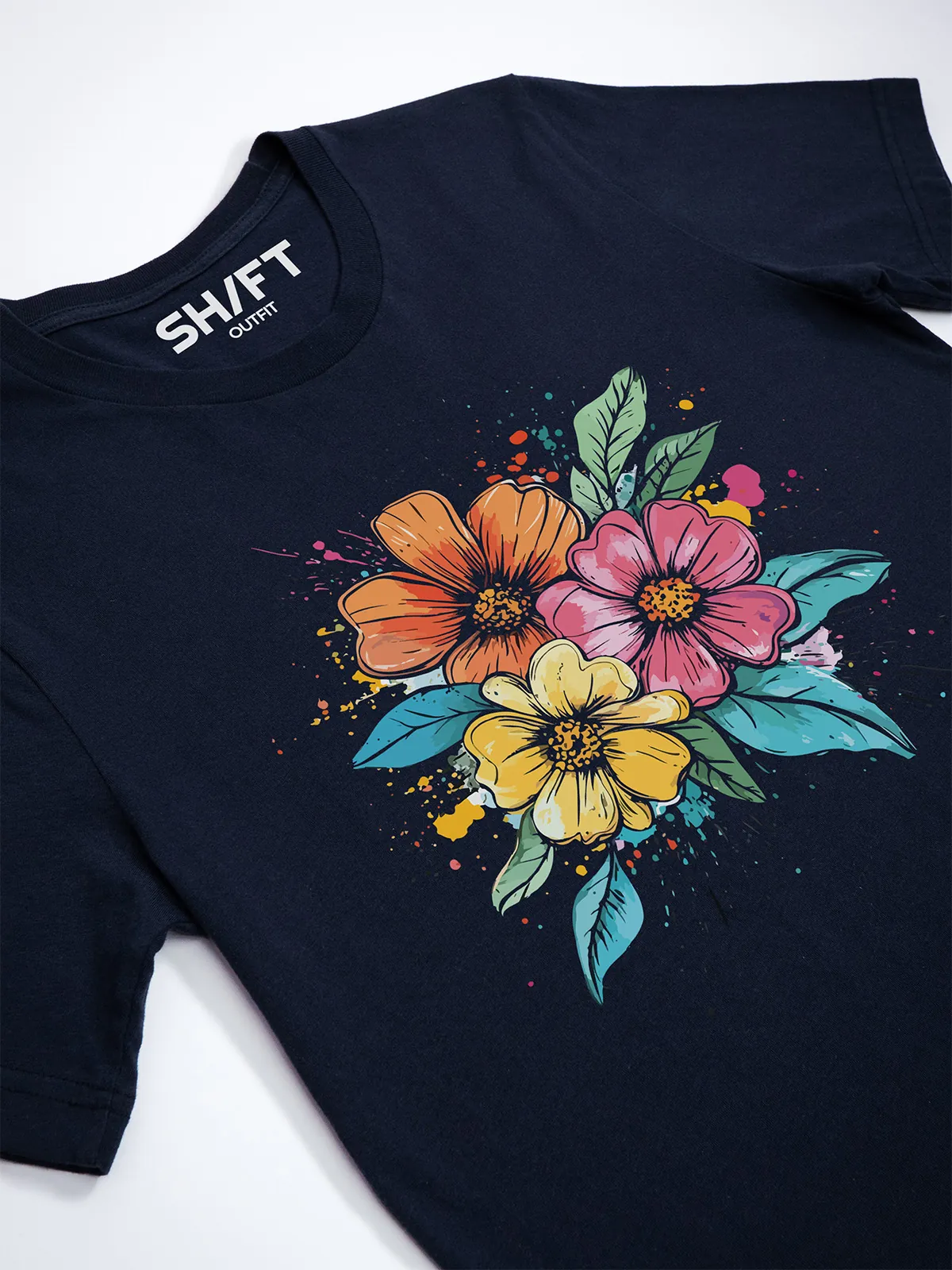 Bunte Blueten T-Shirt Navy - Fruehling Kollektion