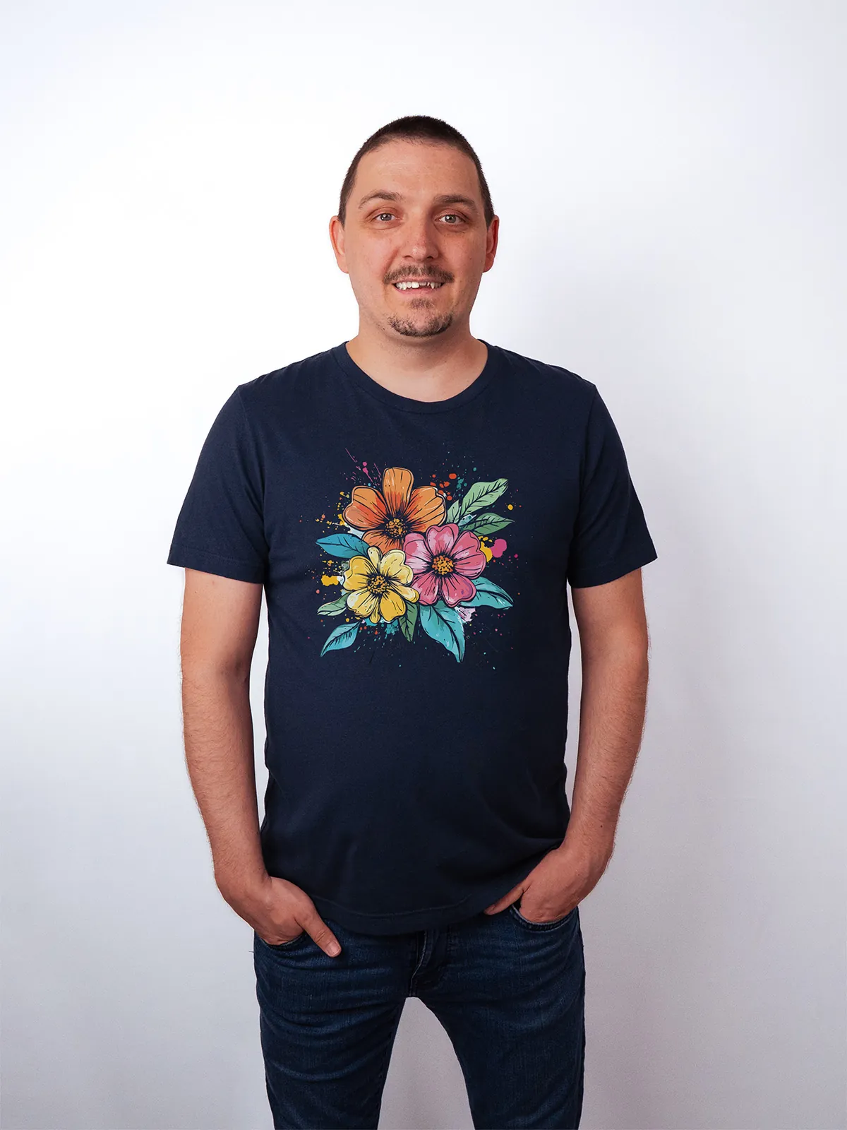 Bunte Blueten T-Shirt Navy - Fruehling ShiftOutfit