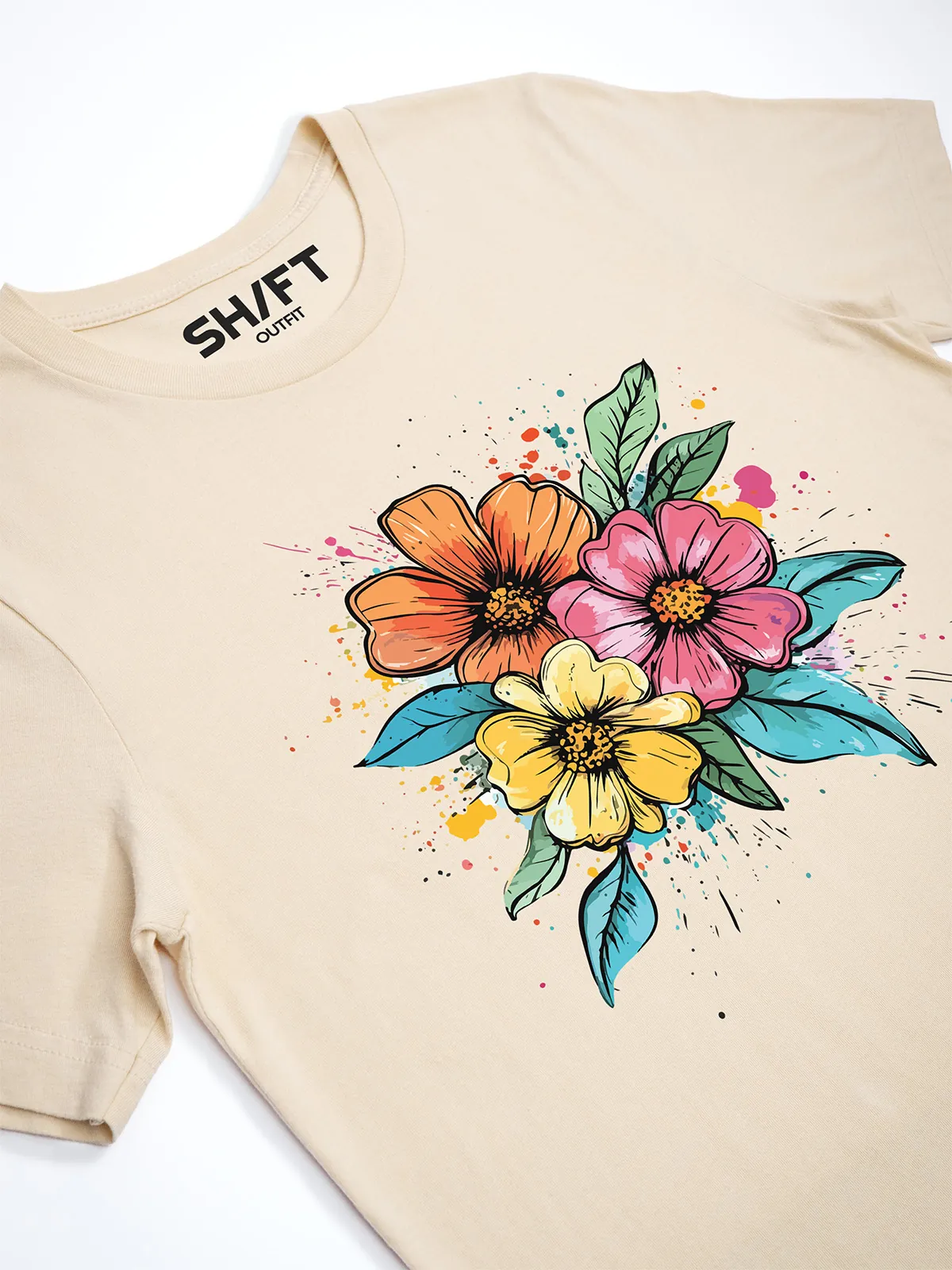 Bunte Blueten T-Shirt Soft Cream - Fruehling mit ShiftOutfit