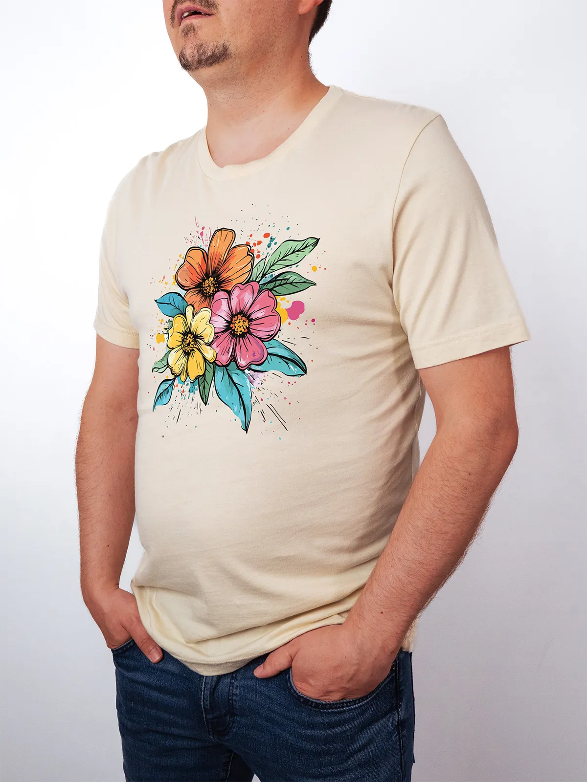 Bunte Blueten T-Shirt Soft Cream - Fruehling mit ShiftOutfit