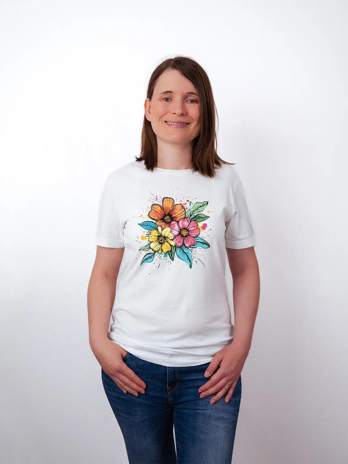 Bunte Blueten T-Shirt White - Fruehling Kollektion