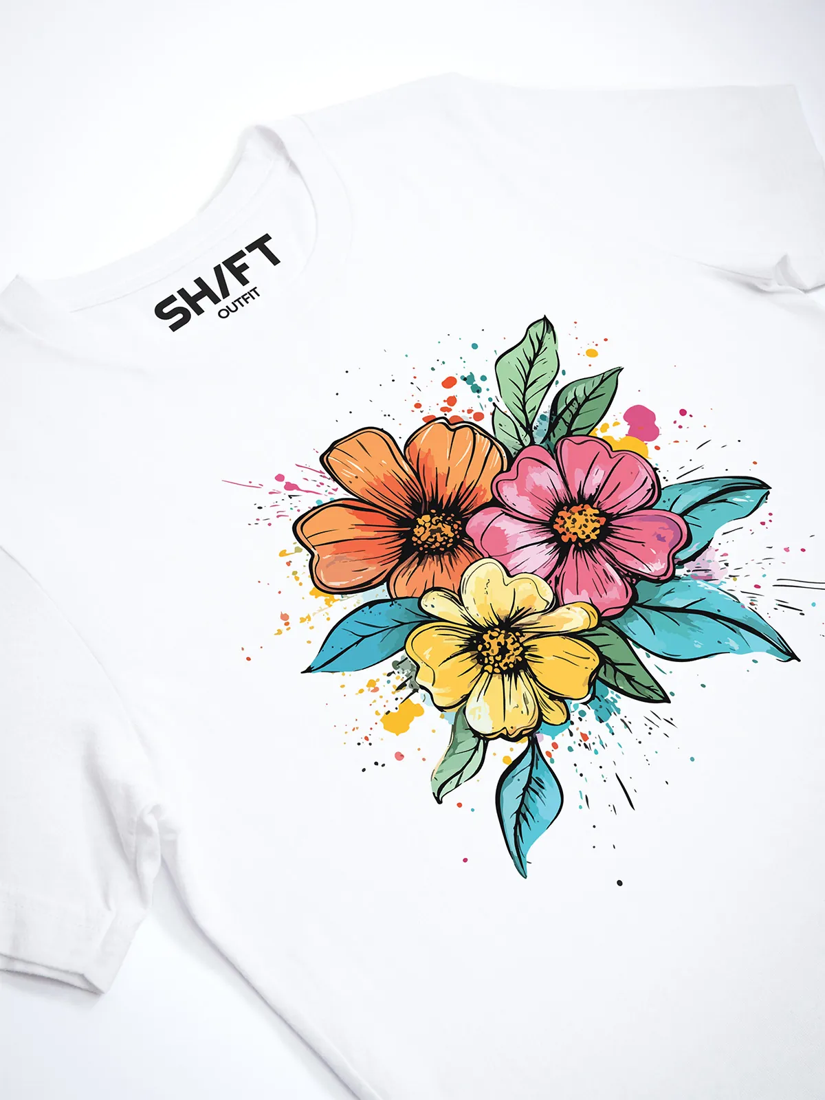Bunte Blueten T-Shirt White - Fruehling Kollektion