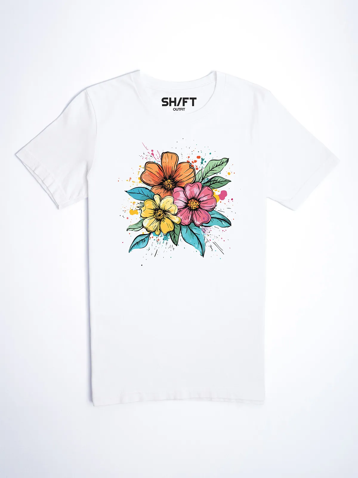 Bunte Blueten T-Shirt White - Fruehling Kollektion