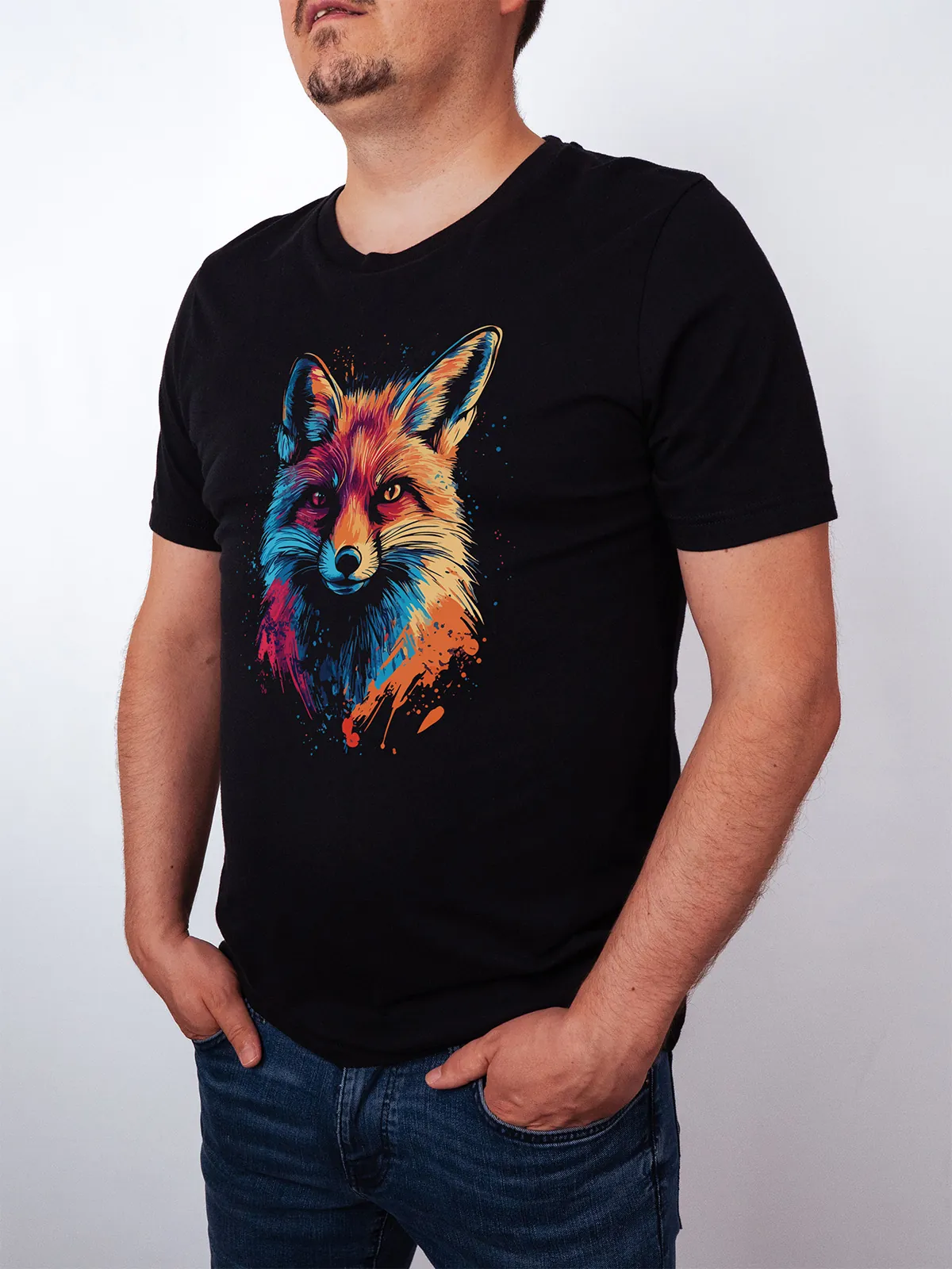 Bunter Fuchs T-Shirt Black - Fruehling ShiftOutfit