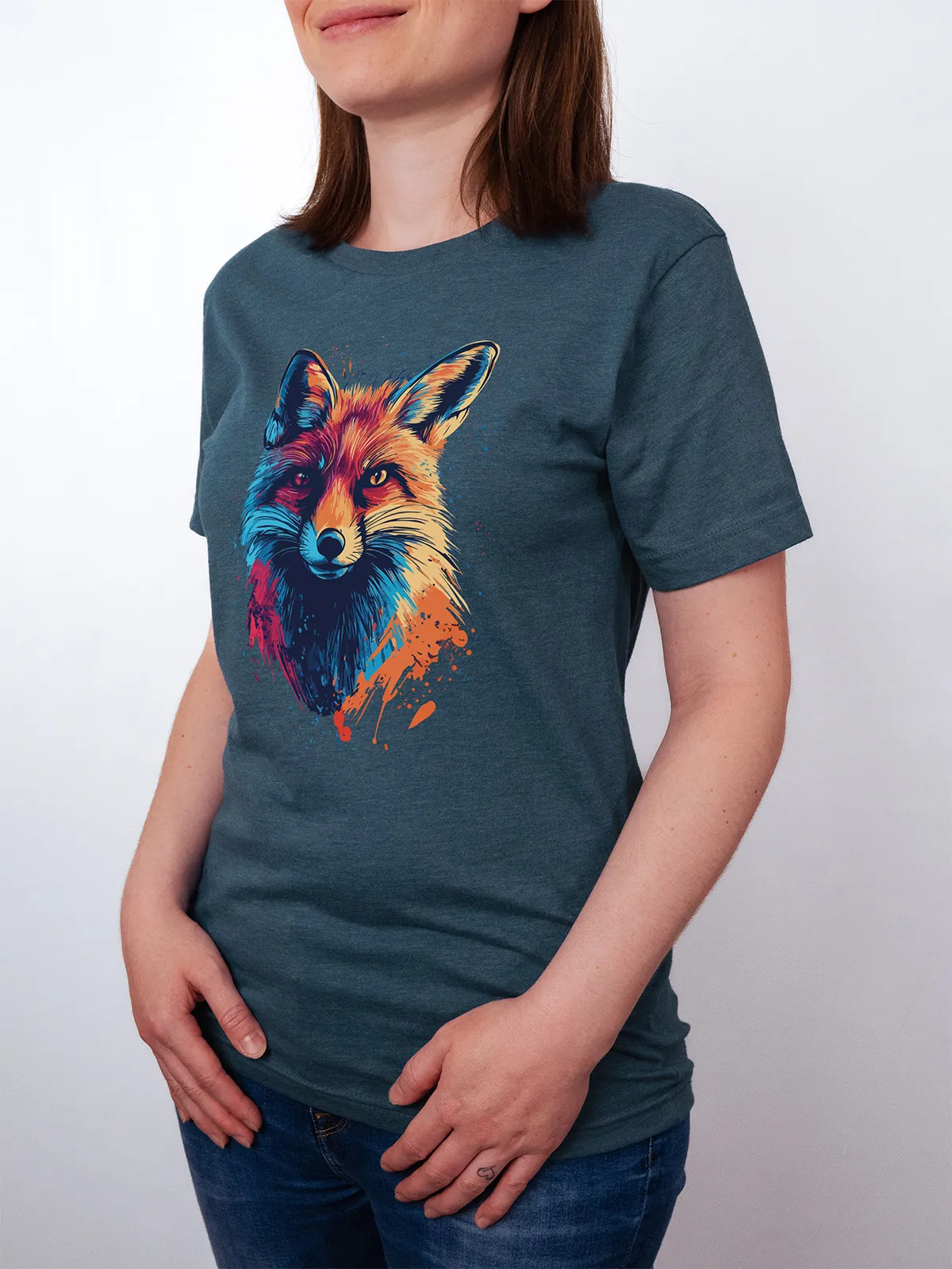 Bunter Fuchs Heather Deep Teal T-Shirt - Fruehlingsmode