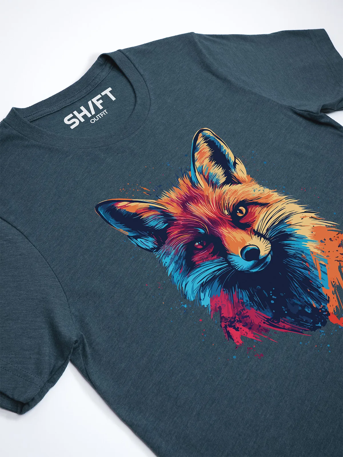 Bunter Fuchs T-Shirt Heather Deep Teal - Fruehling mit ShiftOutfit